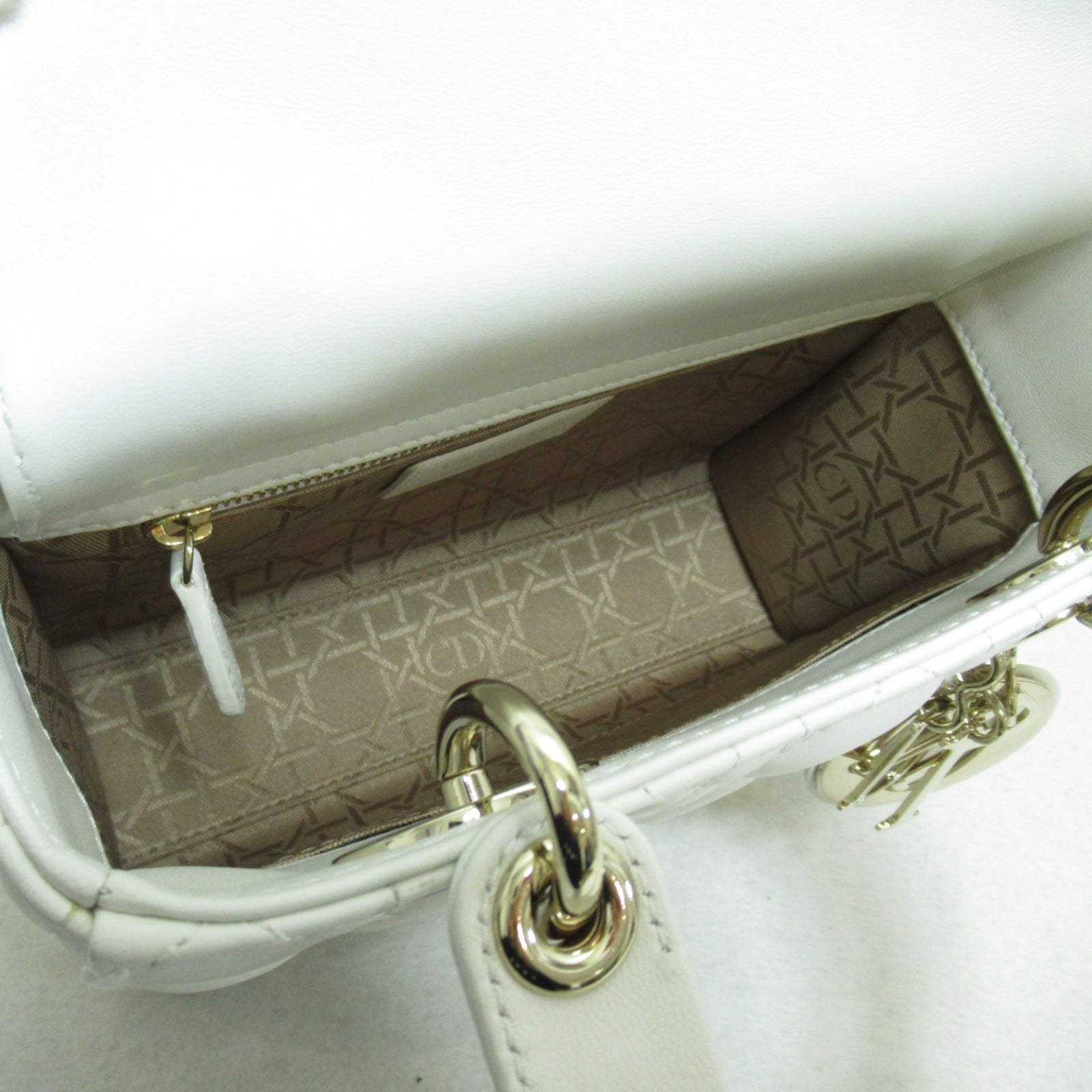 Dior 羊皮皮革Mini Lady Dior金扣手挽肩背兩用袋白色