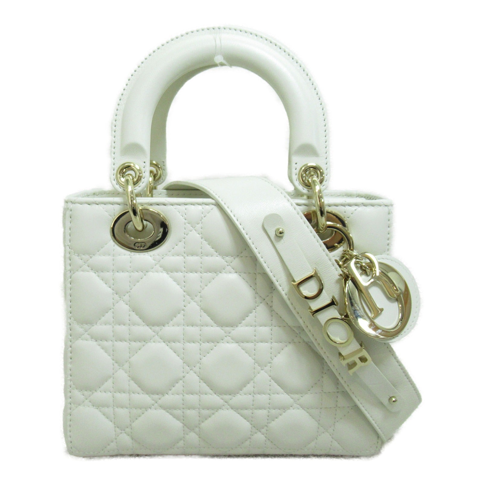 Dior 羊皮皮革Mini Lady Dior金扣手挽肩背兩用袋白色