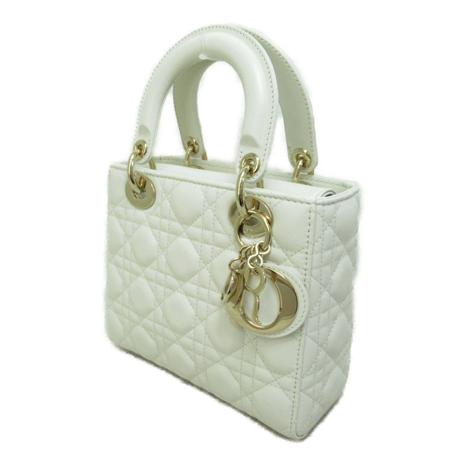Dior 羊皮皮革Mini Lady Dior金扣手挽肩背兩用袋白色