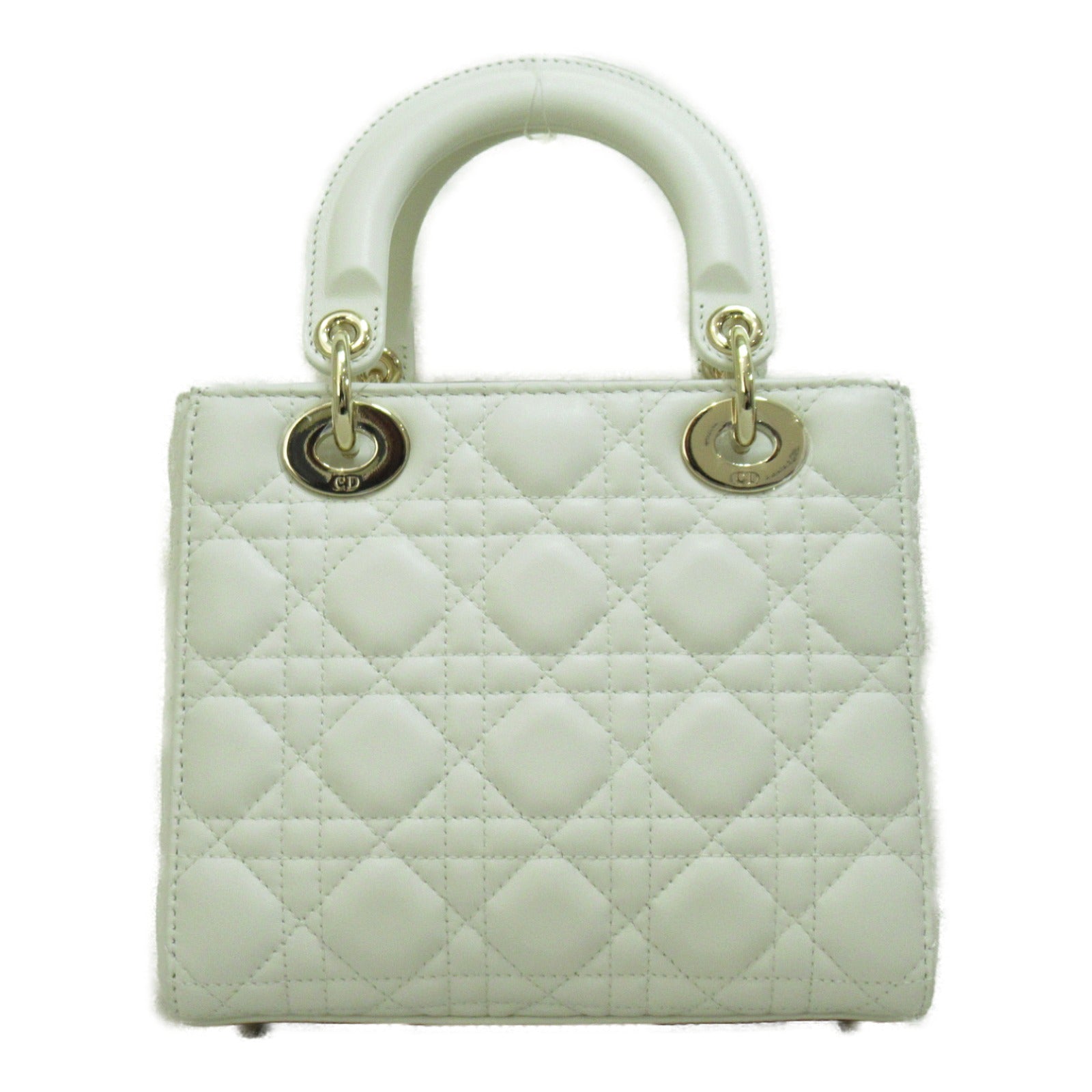 Dior 羊皮皮革Mini Lady Dior金扣手挽肩背兩用袋白色