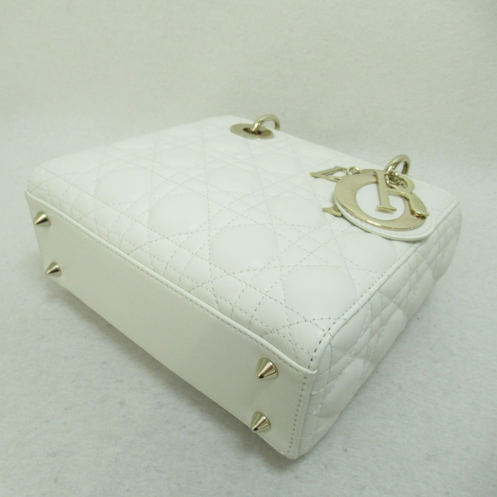 Dior 羊皮皮革Mini Lady Dior金扣手挽肩背兩用袋白色