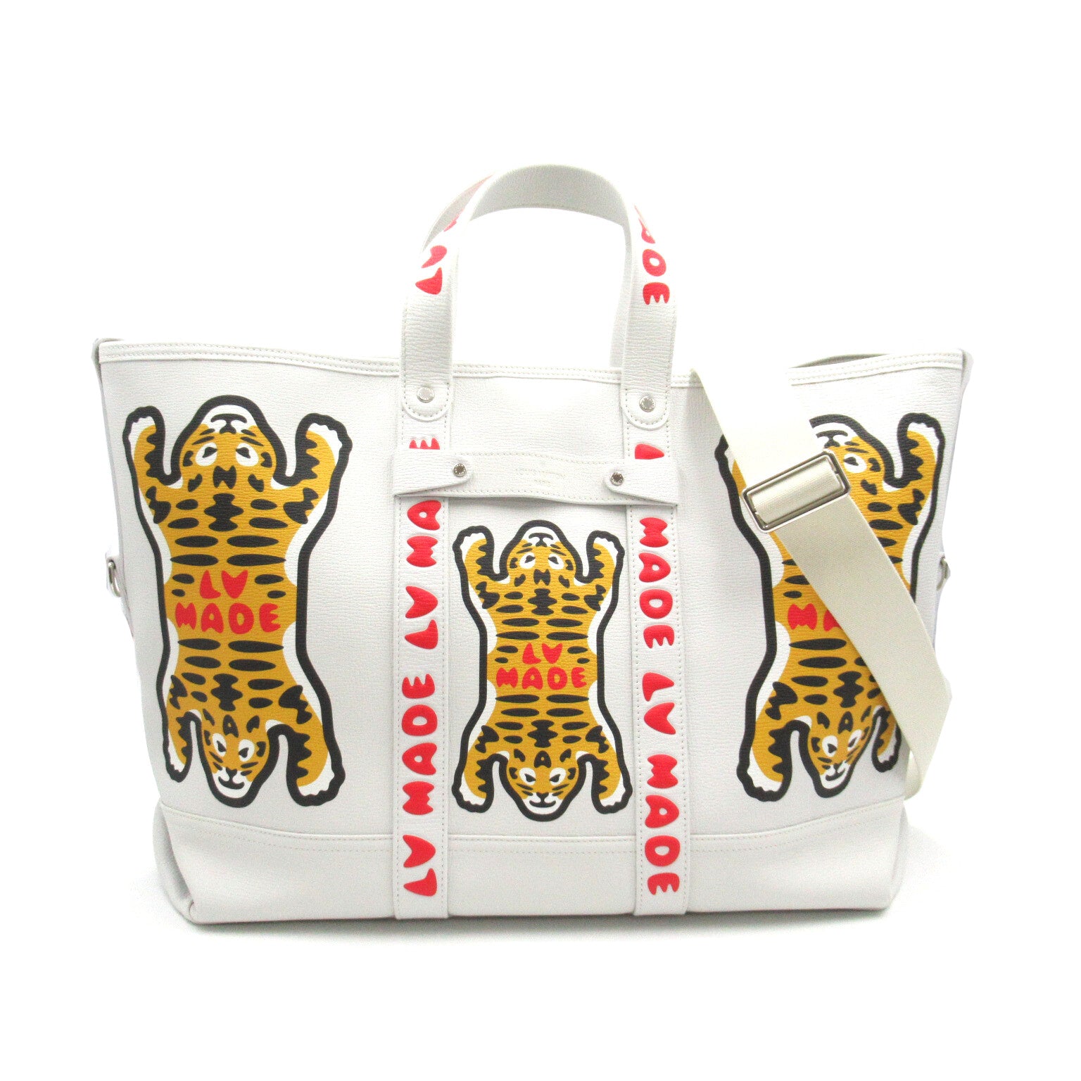 LOUIS VUITTON 皮革NIGO Tote Journey銀扣手挽肩背兩用袋白色