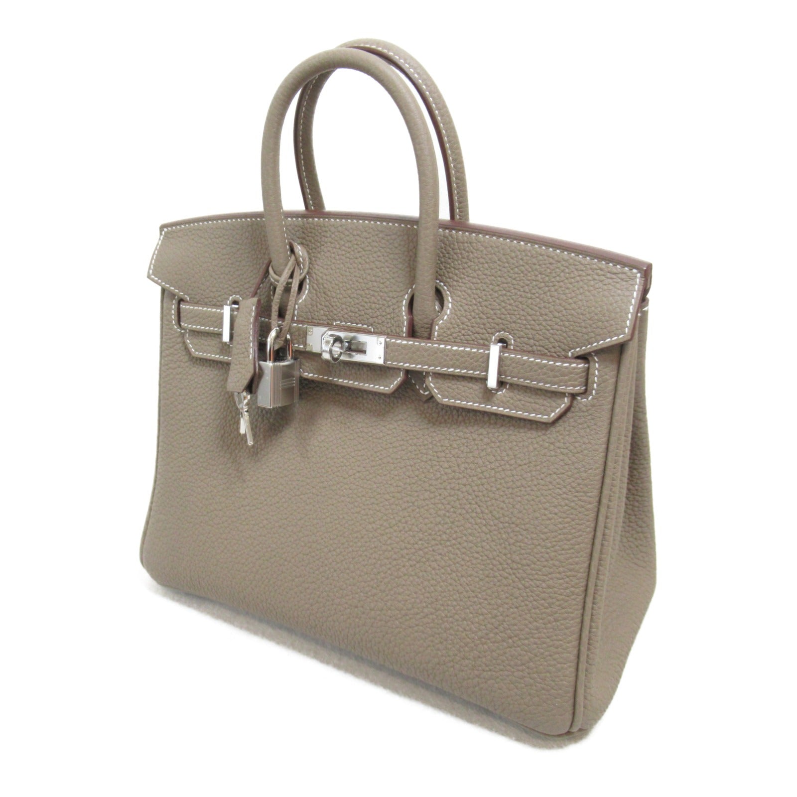 HERMES Togo皮革Birkin 25銀扣手挽袋灰色