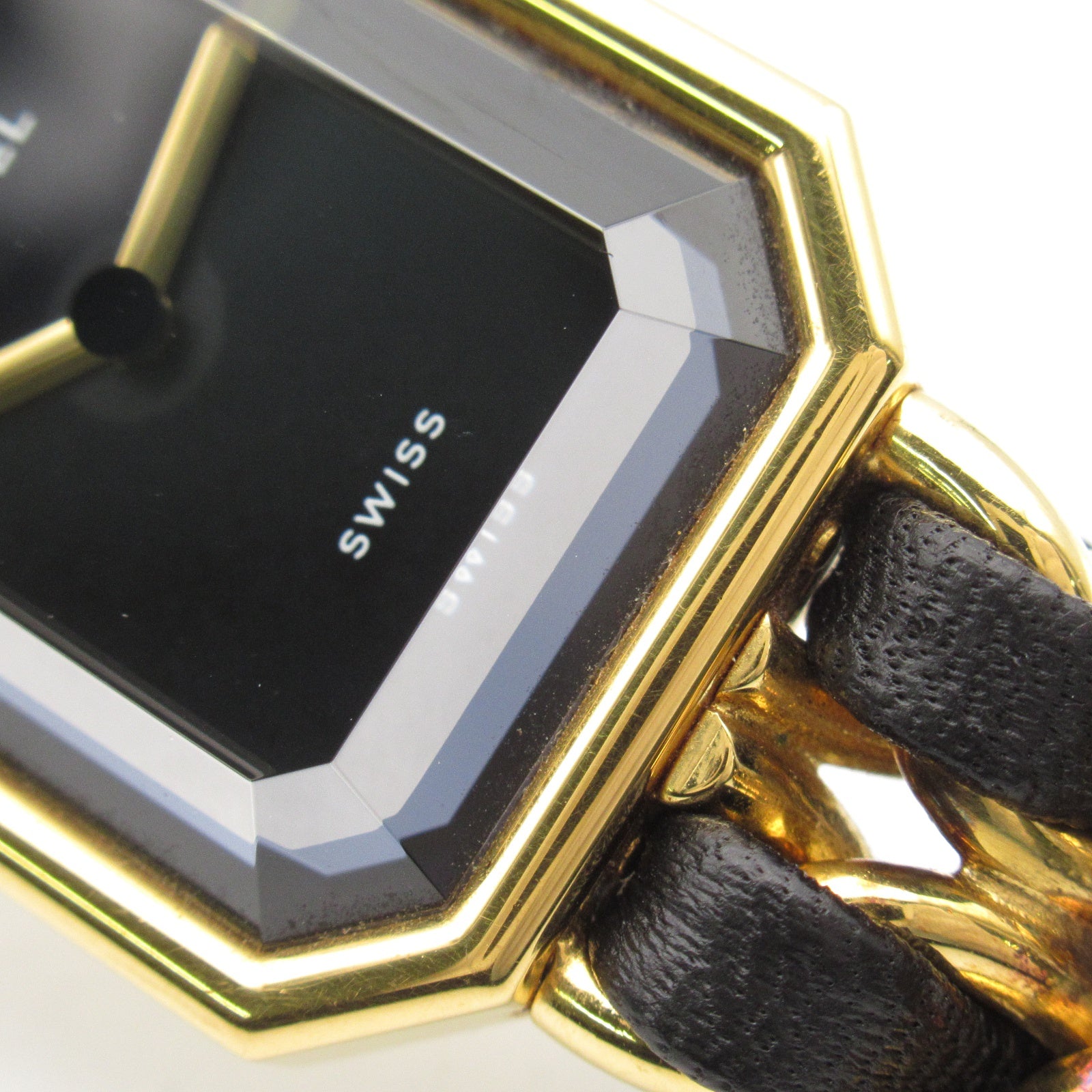 CHANEL Premiere L鍍金/皮革手錶石英機芯黑色