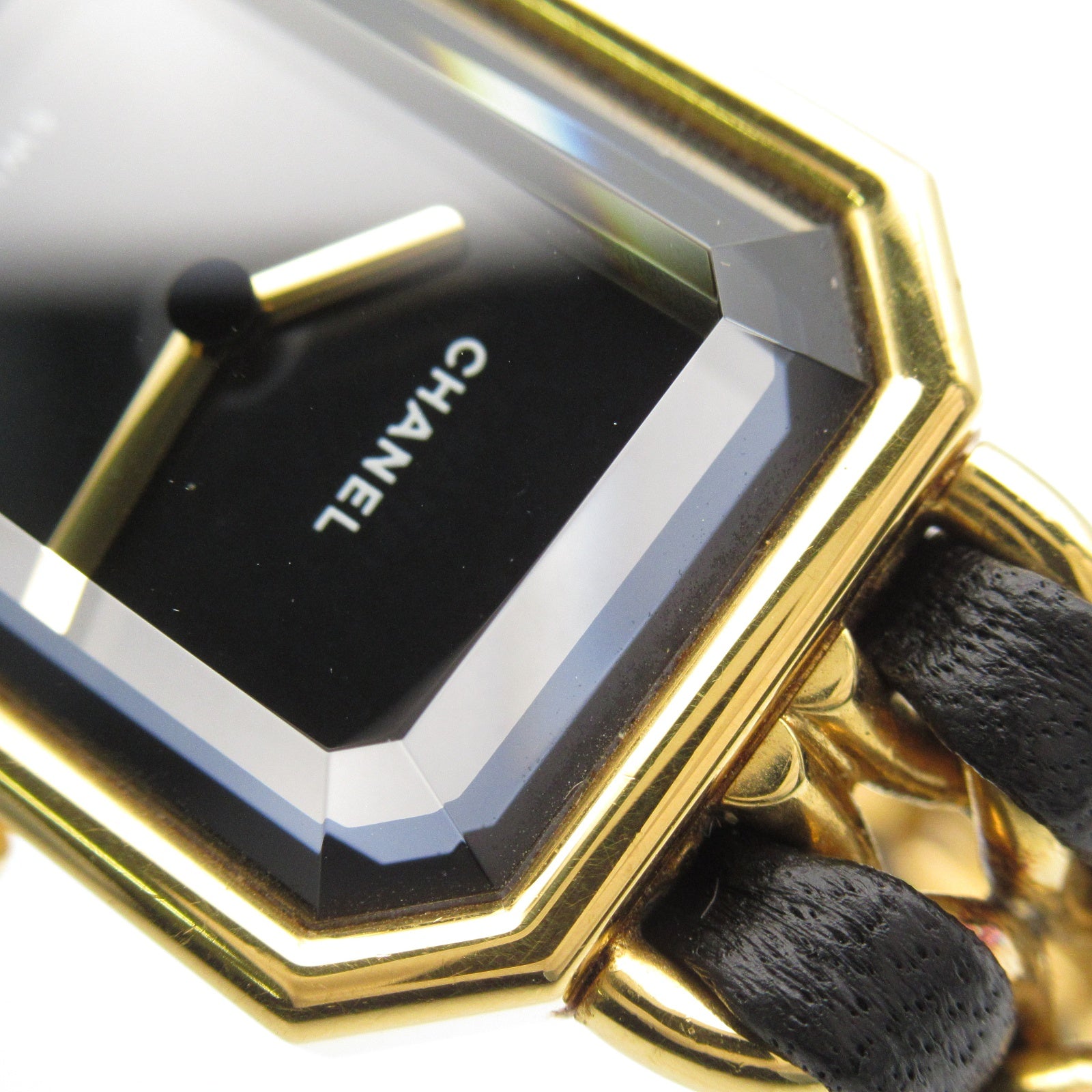 CHANEL Premiere L鍍金/皮革手錶石英機芯黑色