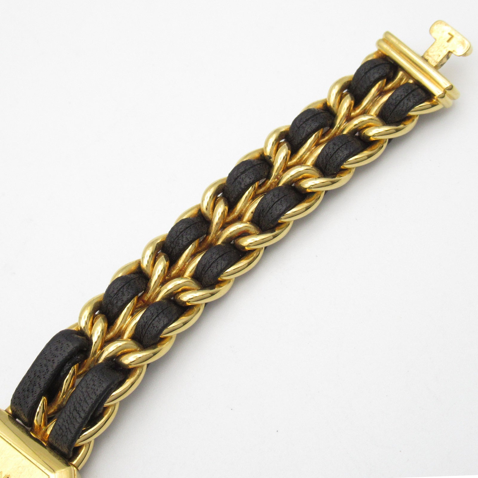 CHANEL Premiere L鍍金/皮革手錶石英機芯黑色