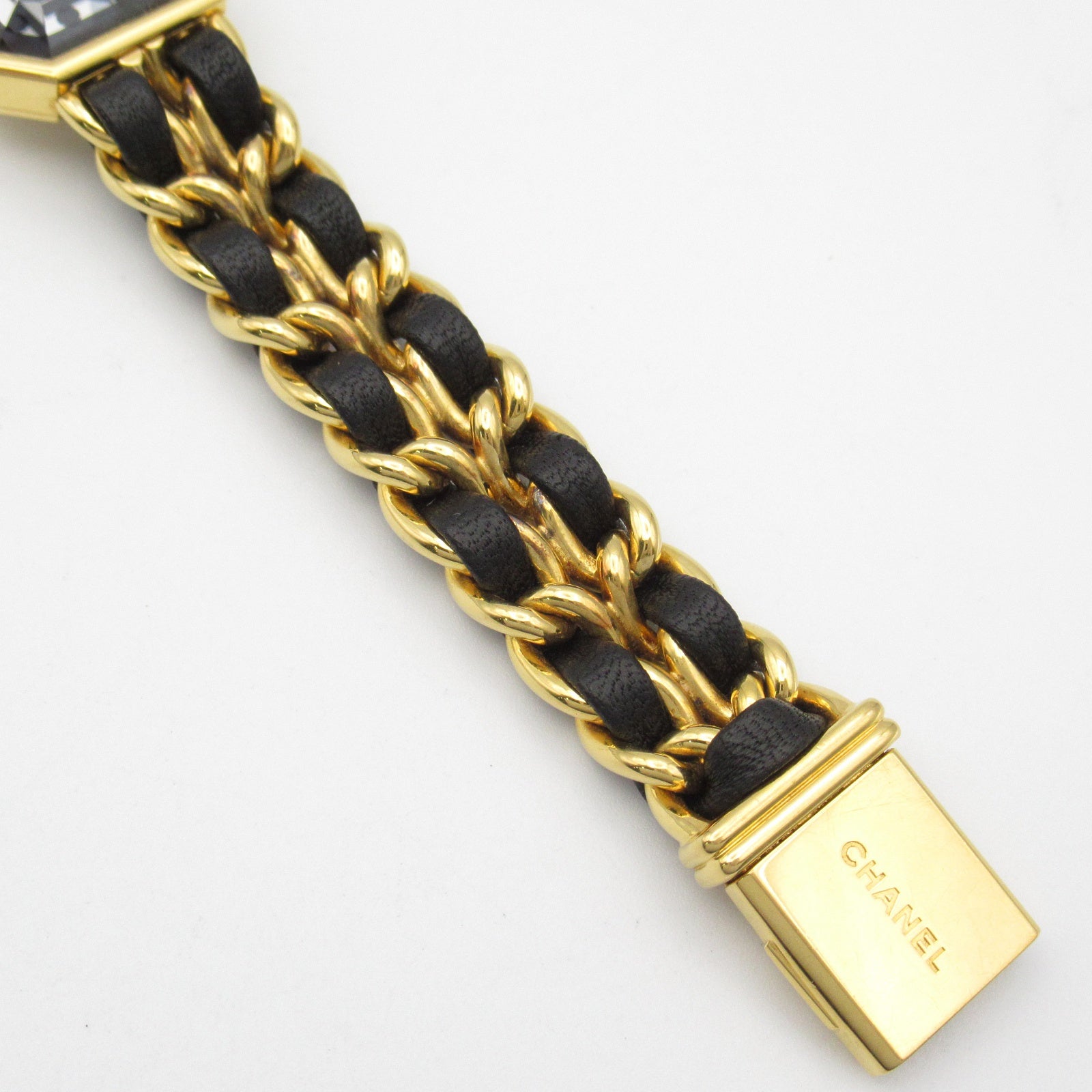CHANEL Premiere L鍍金/皮革手錶石英機芯黑色