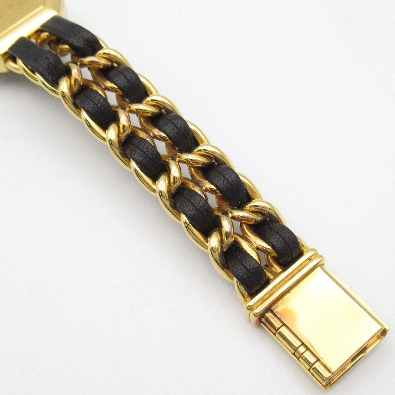 CHANEL Premiere L鍍金/皮革手錶石英機芯黑色
