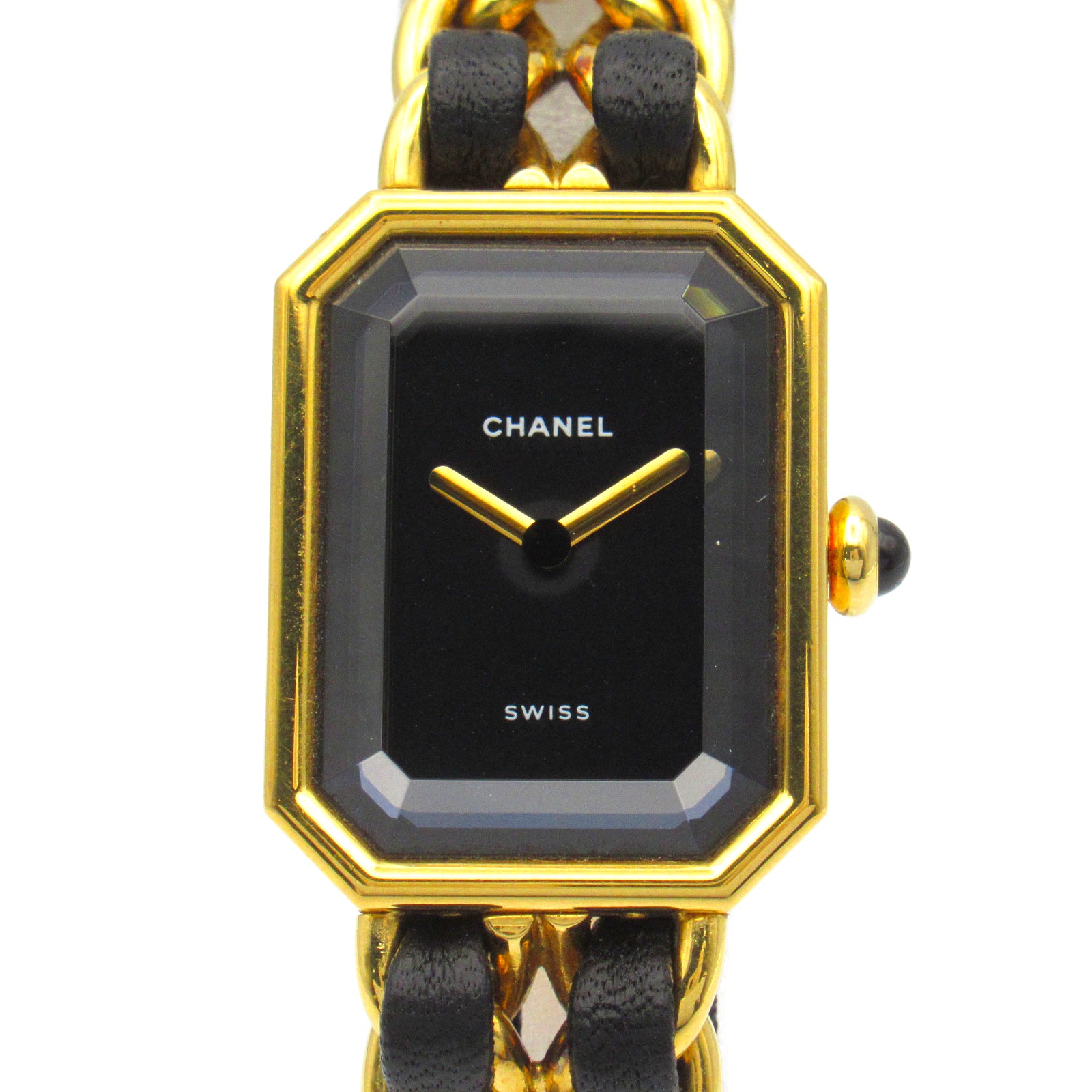 CHANEL Premiere L鍍金/皮革手錶石英機芯黑色