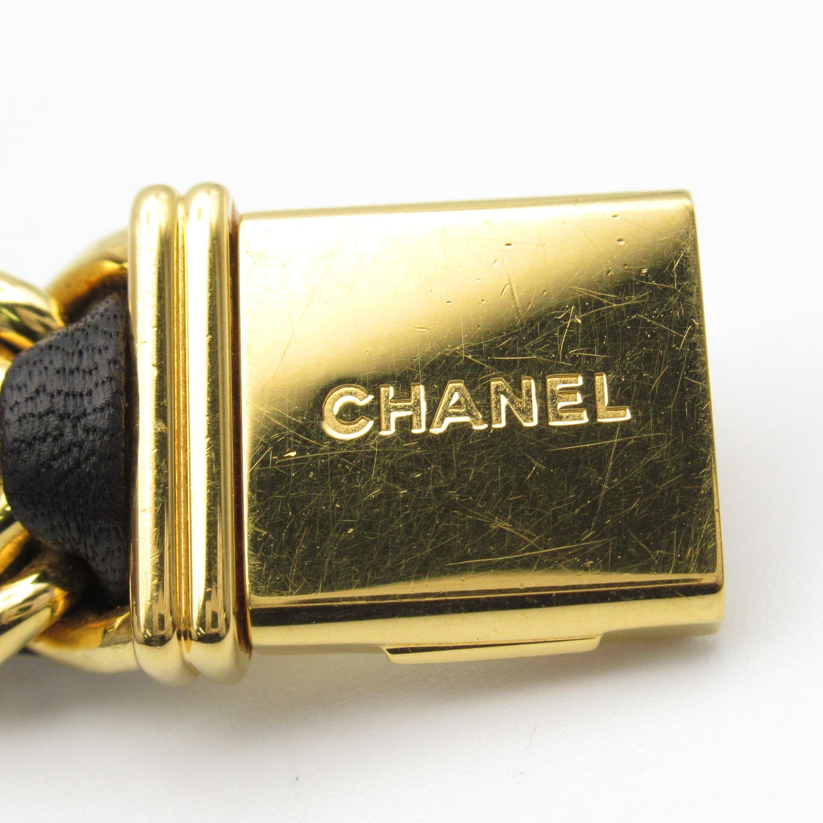 CHANEL Premiere L鍍金/皮革手錶石英機芯黑色