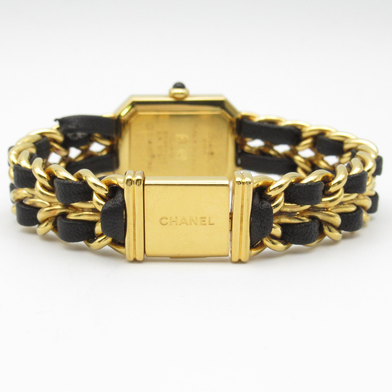 CHANEL Premiere L鍍金/皮革手錶石英機芯黑色