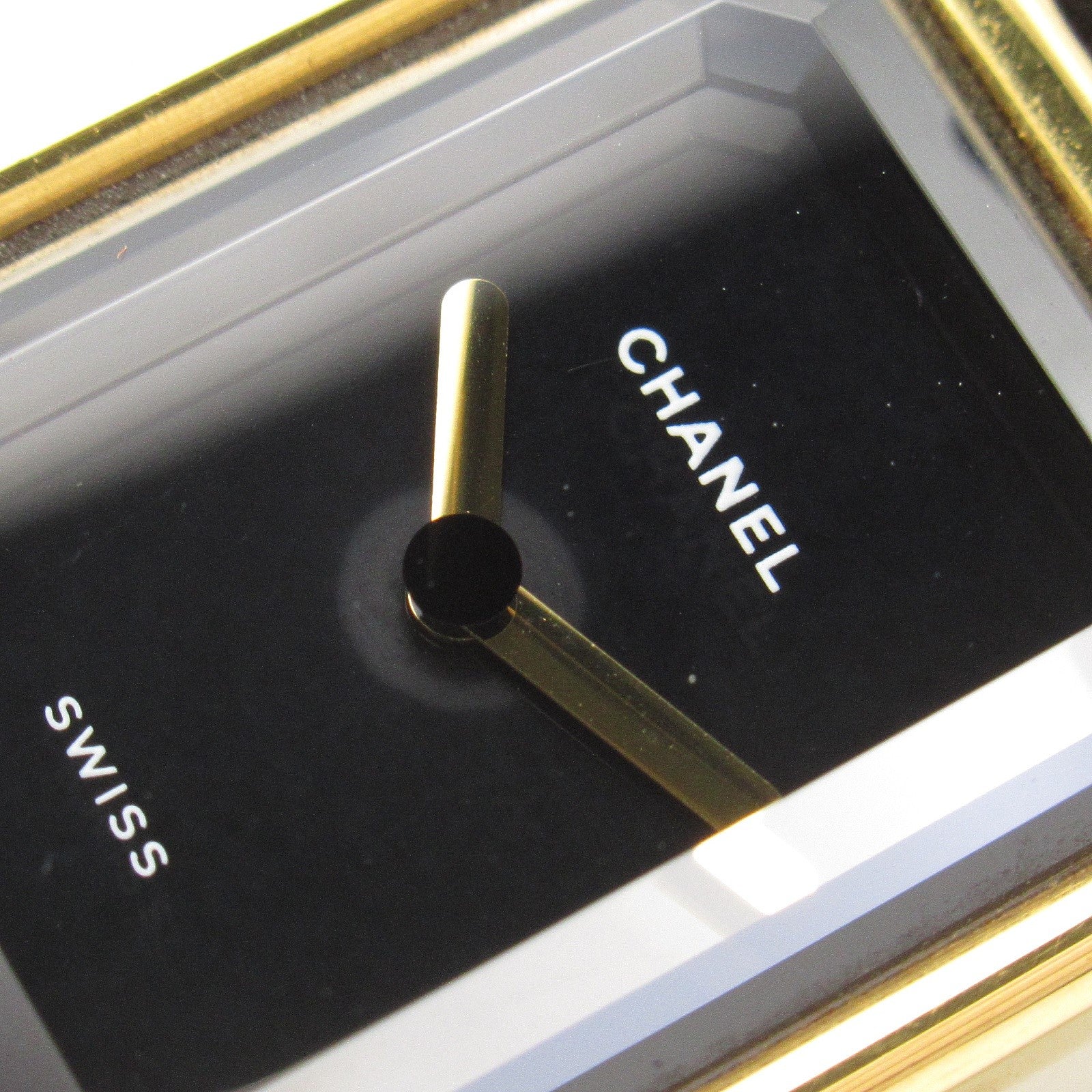 CHANEL Premiere L鍍金/皮革手錶石英機芯黑色
