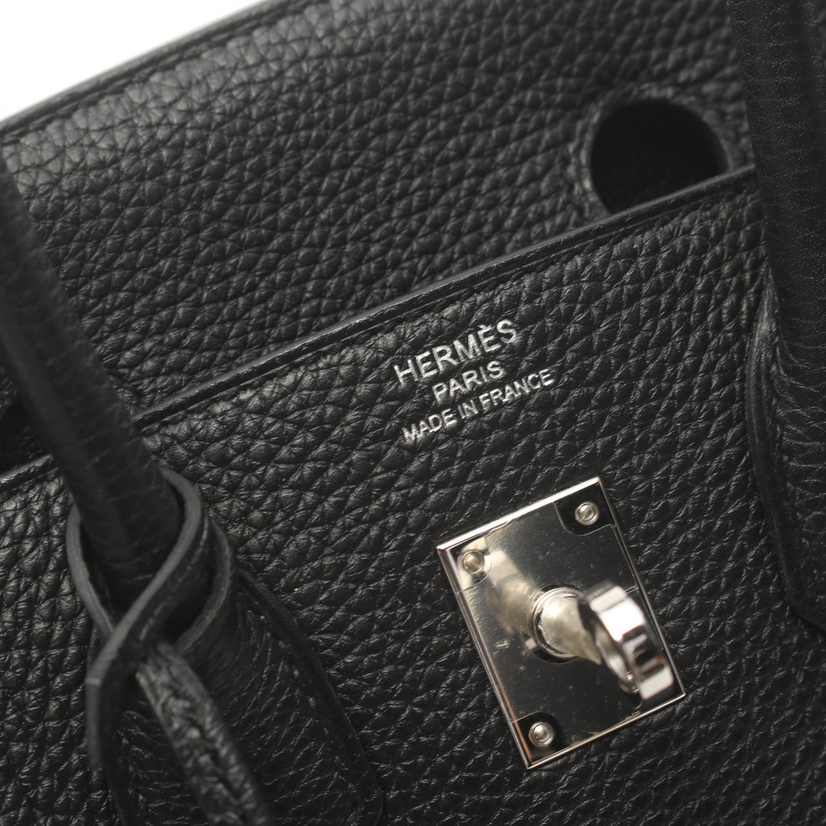 HERMES Togo皮革Birkin 25銀扣手挽袋Noir/黑色