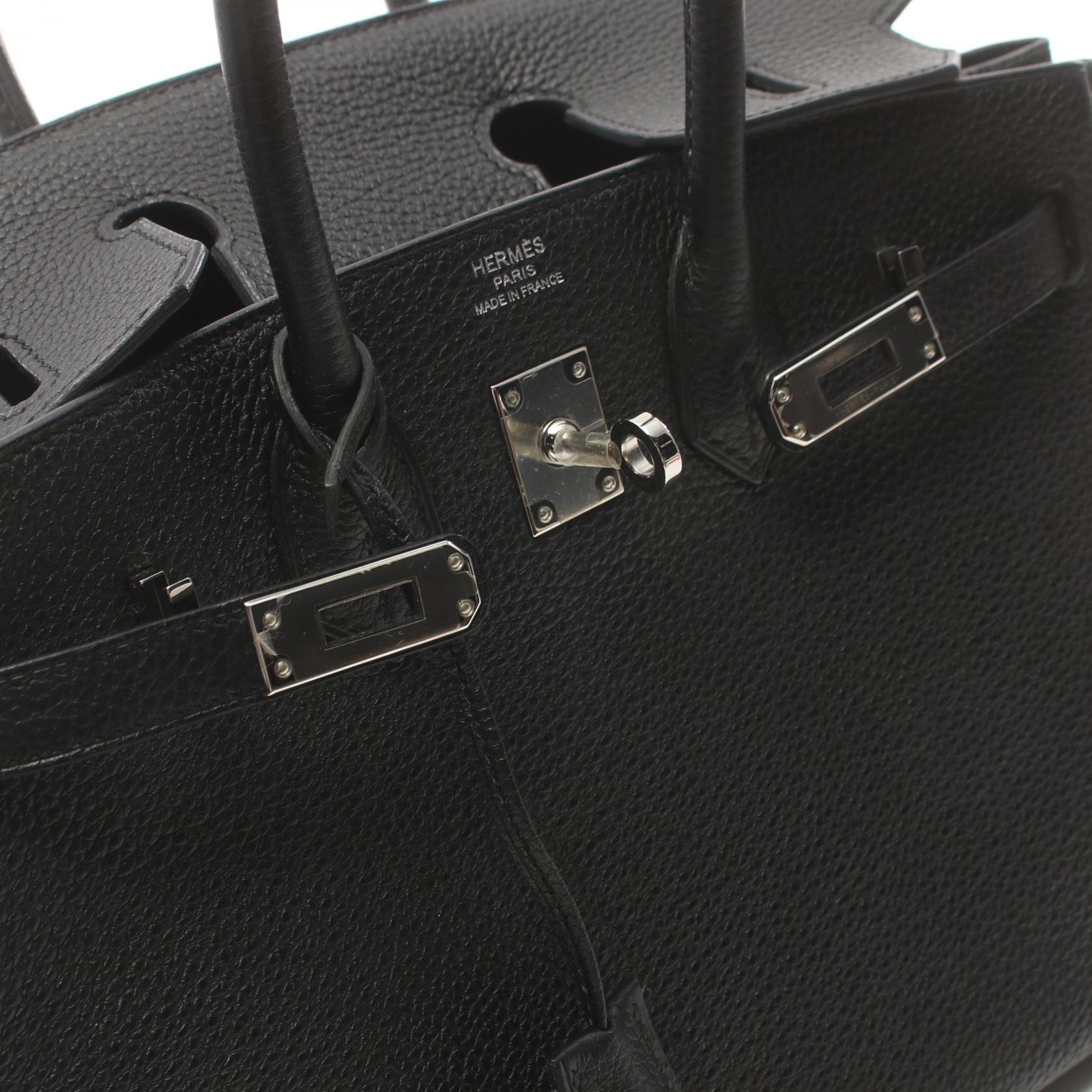 HERMES Togo皮革Birkin 25銀扣手挽袋Noir/黑色