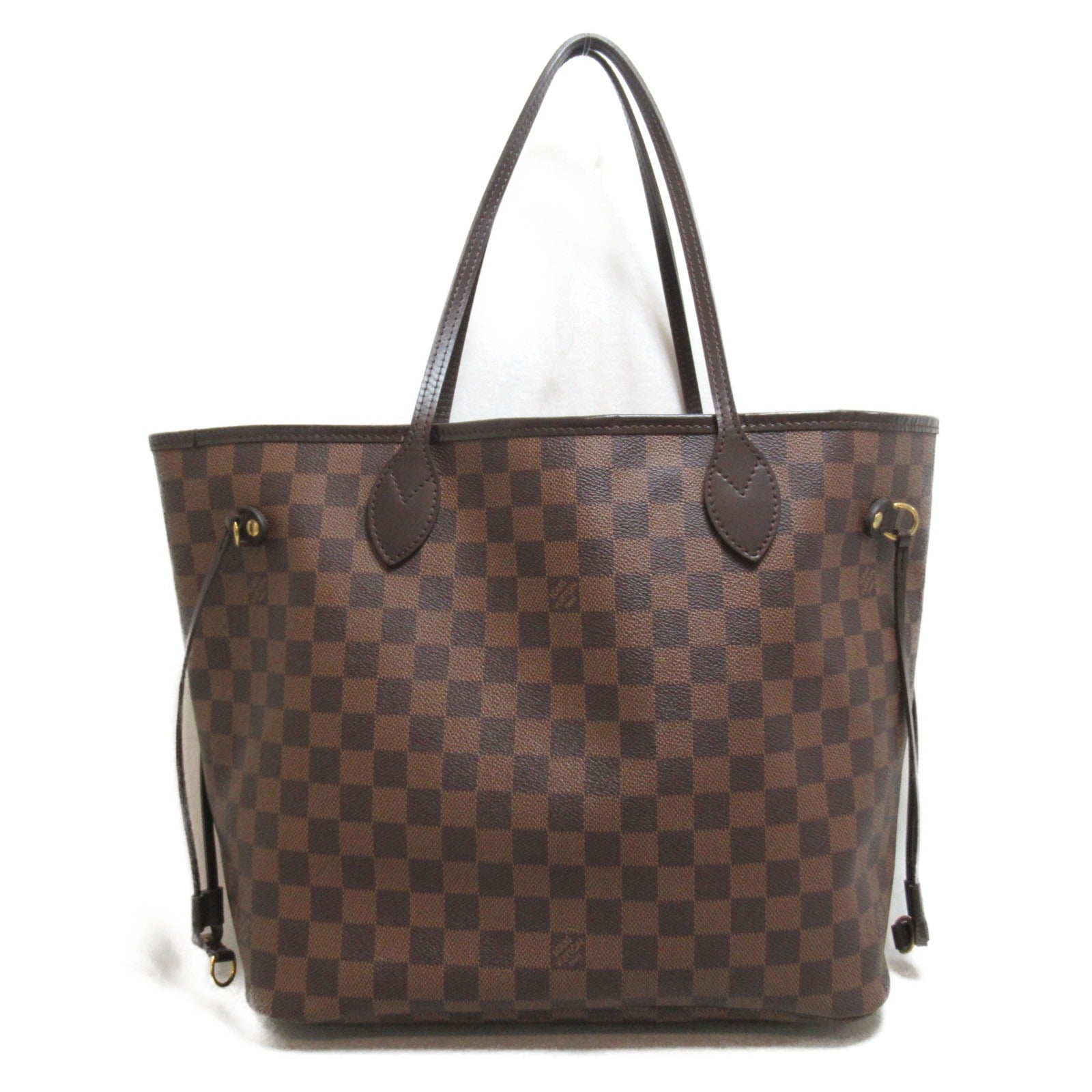 LOUIS VUITTON Damier Neverfull MM金扣手挽袋啡色