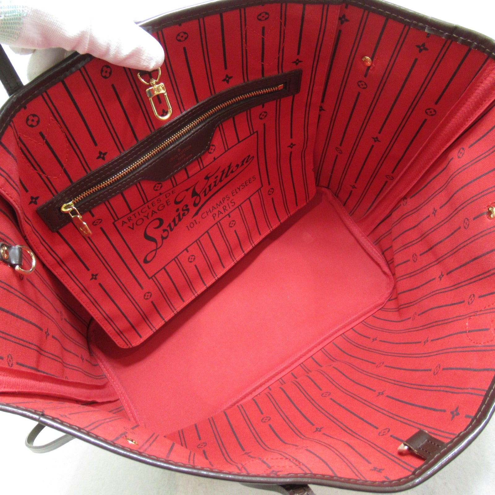 LOUIS VUITTON Damier Neverfull MM金扣手挽袋啡色