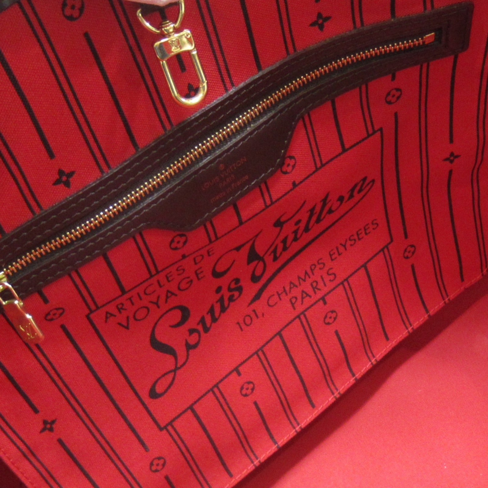 LOUIS VUITTON Damier Neverfull MM金扣手挽袋啡色