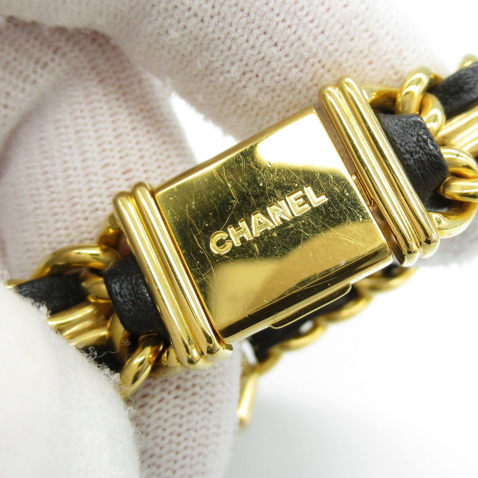 CHANEL Premiere M鍍金/皮革手錶石英機芯黑色