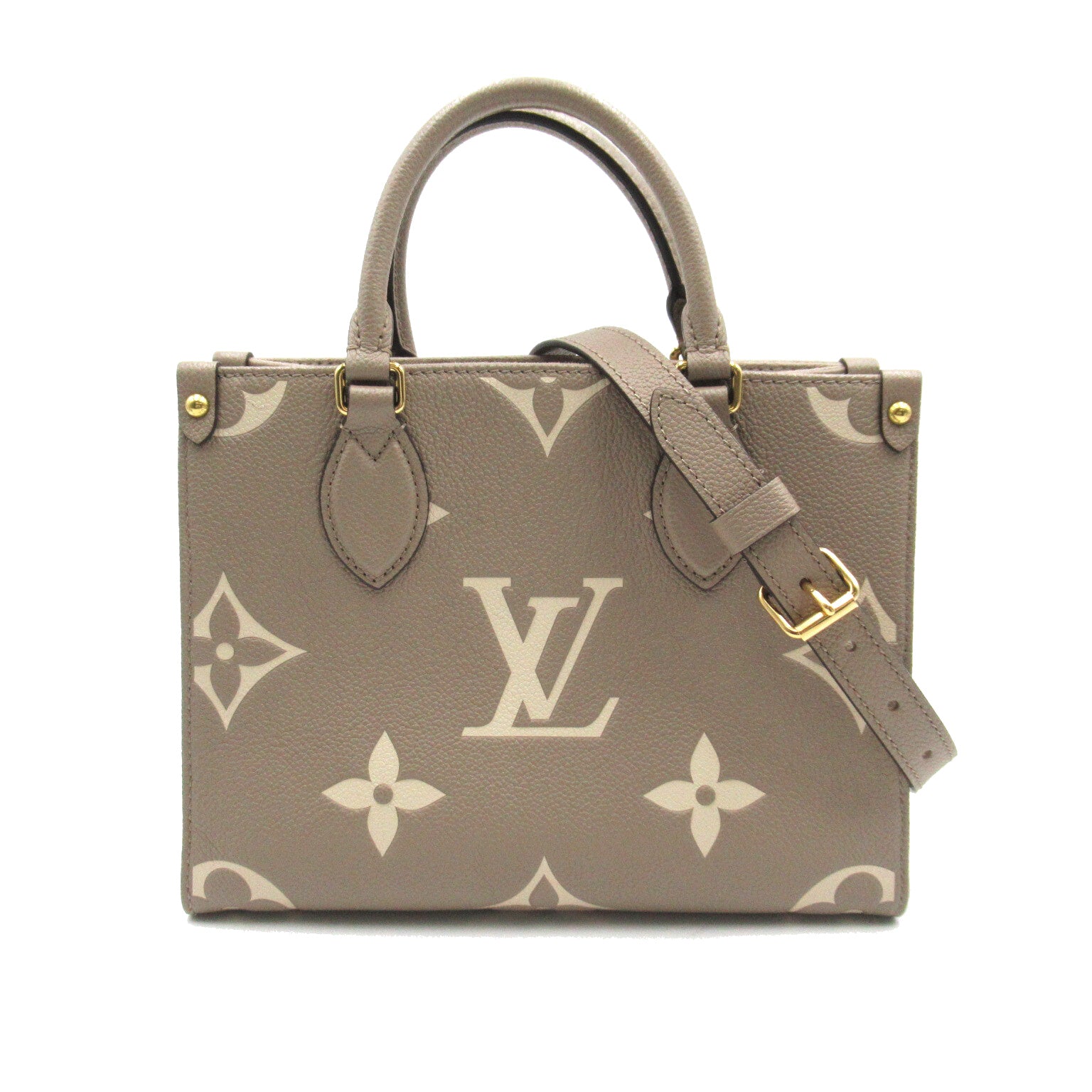 LOUIS VUITTON Monogram Empreinte OnTheGo PM金扣手挽肩背兩用袋斑鳩灰色/奶油色