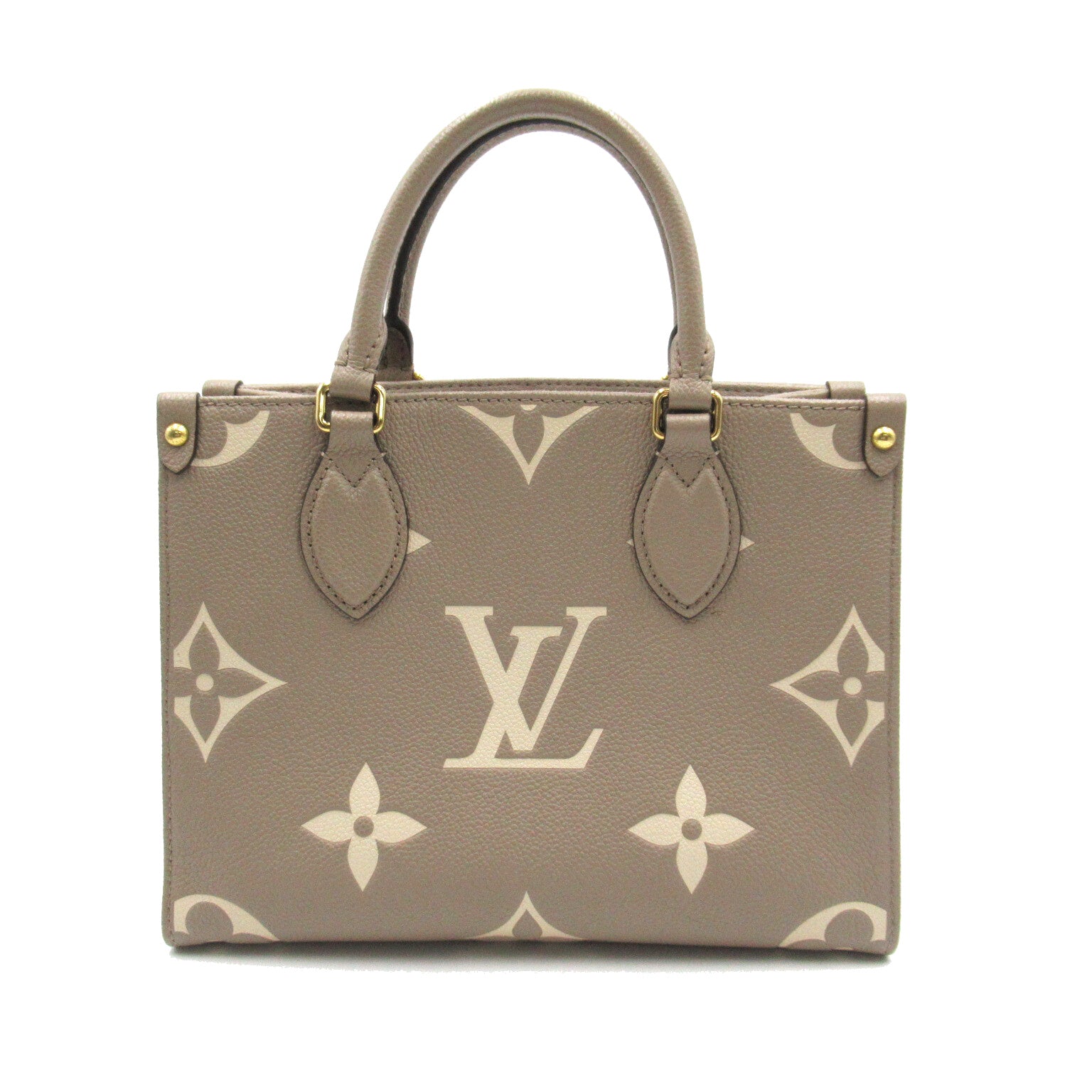 LOUIS VUITTON Monogram Empreinte OnTheGo PM金扣手挽肩背兩用袋斑鳩灰色/奶油色