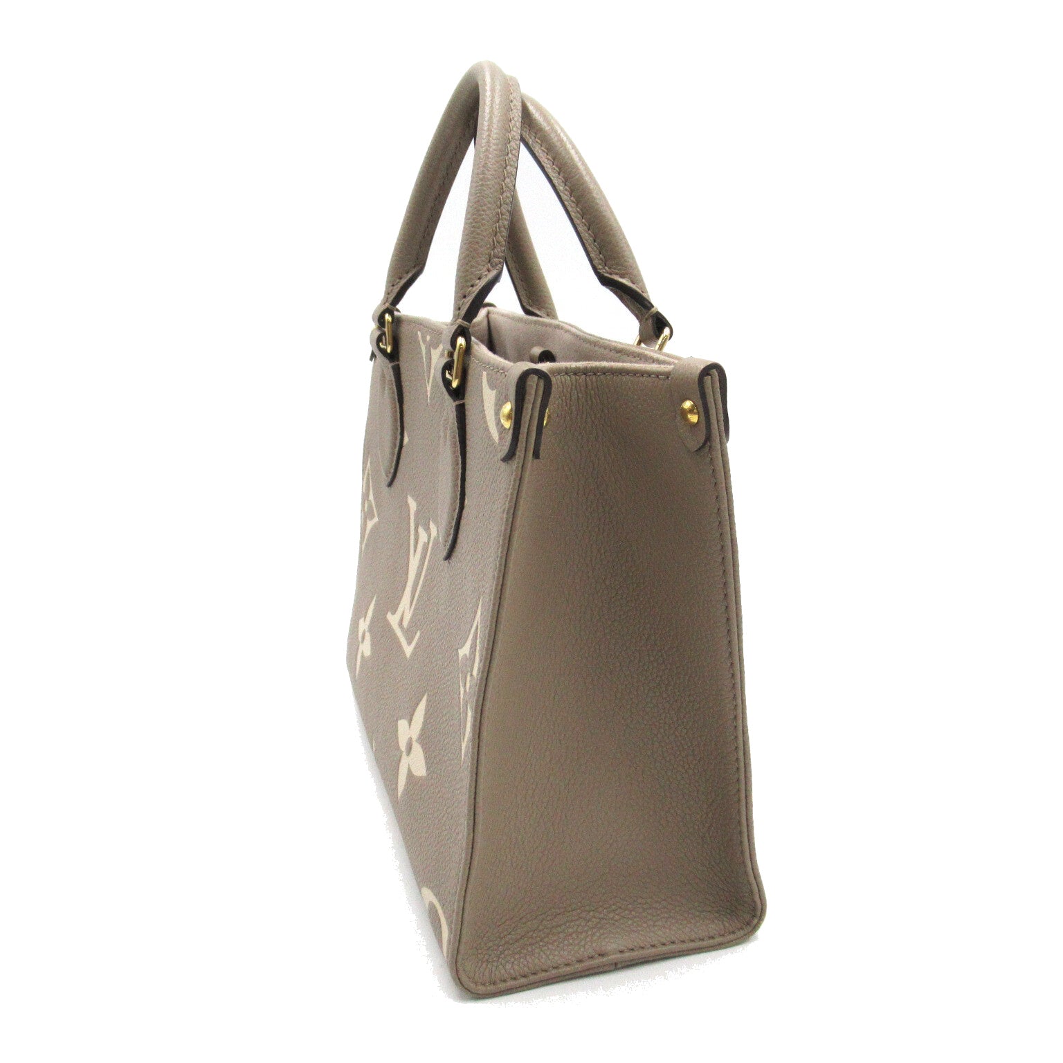 LOUIS VUITTON Monogram Empreinte OnTheGo PM金扣手挽肩背兩用袋斑鳩灰色/奶油色