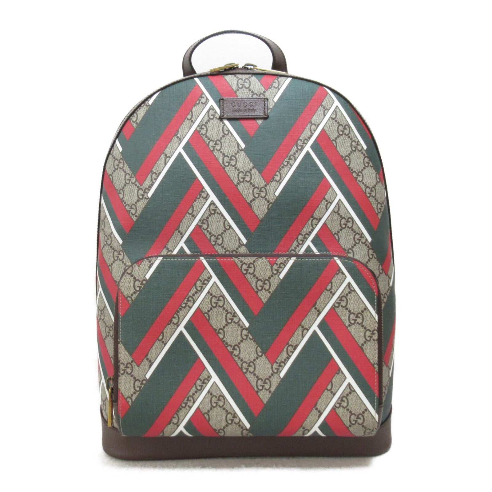 GUCCI 塗層帆布GG Supreme Backpack金扣背包啡色/綠色/紅色