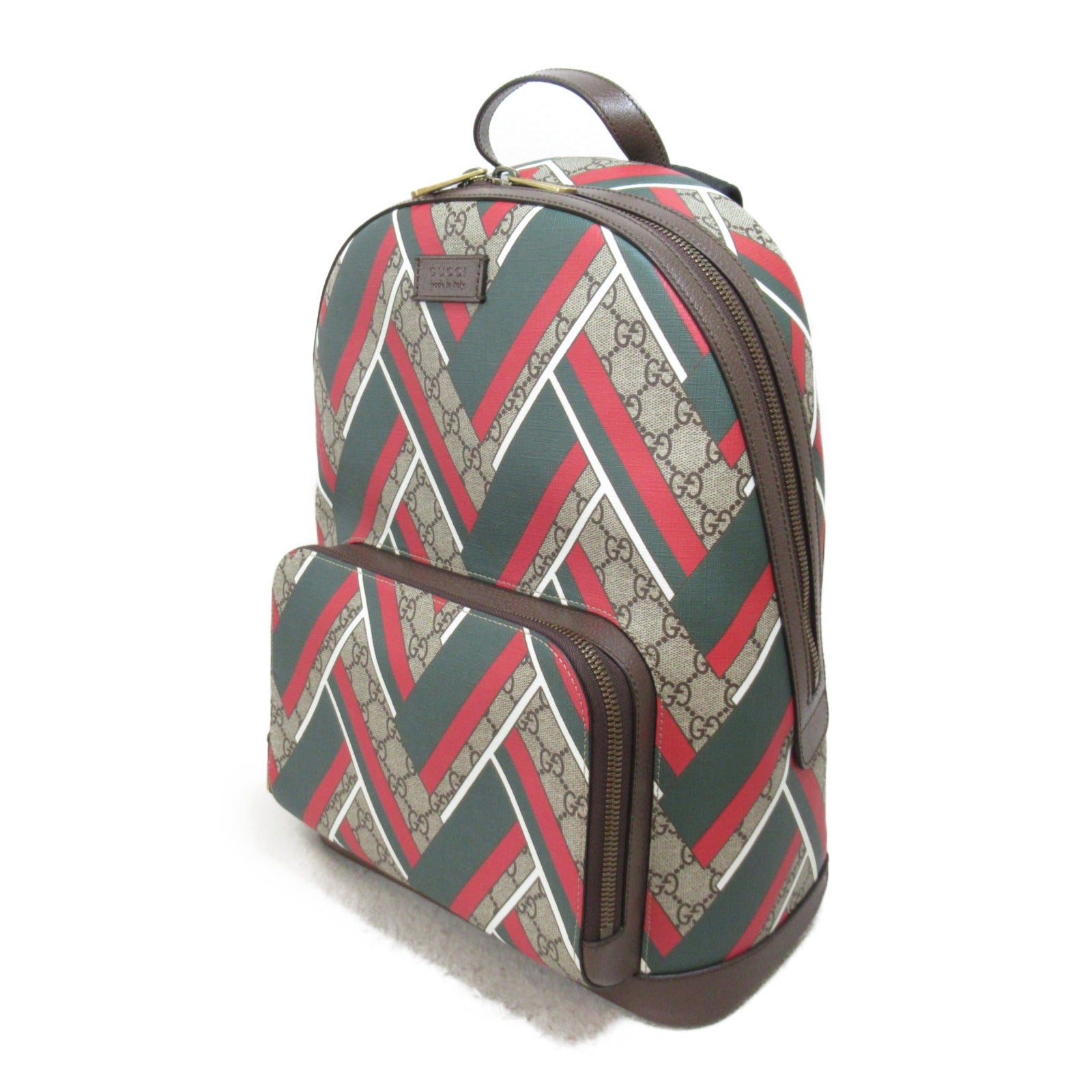 GUCCI 塗層帆布GG Supreme Backpack金扣背包啡色/綠色/紅色