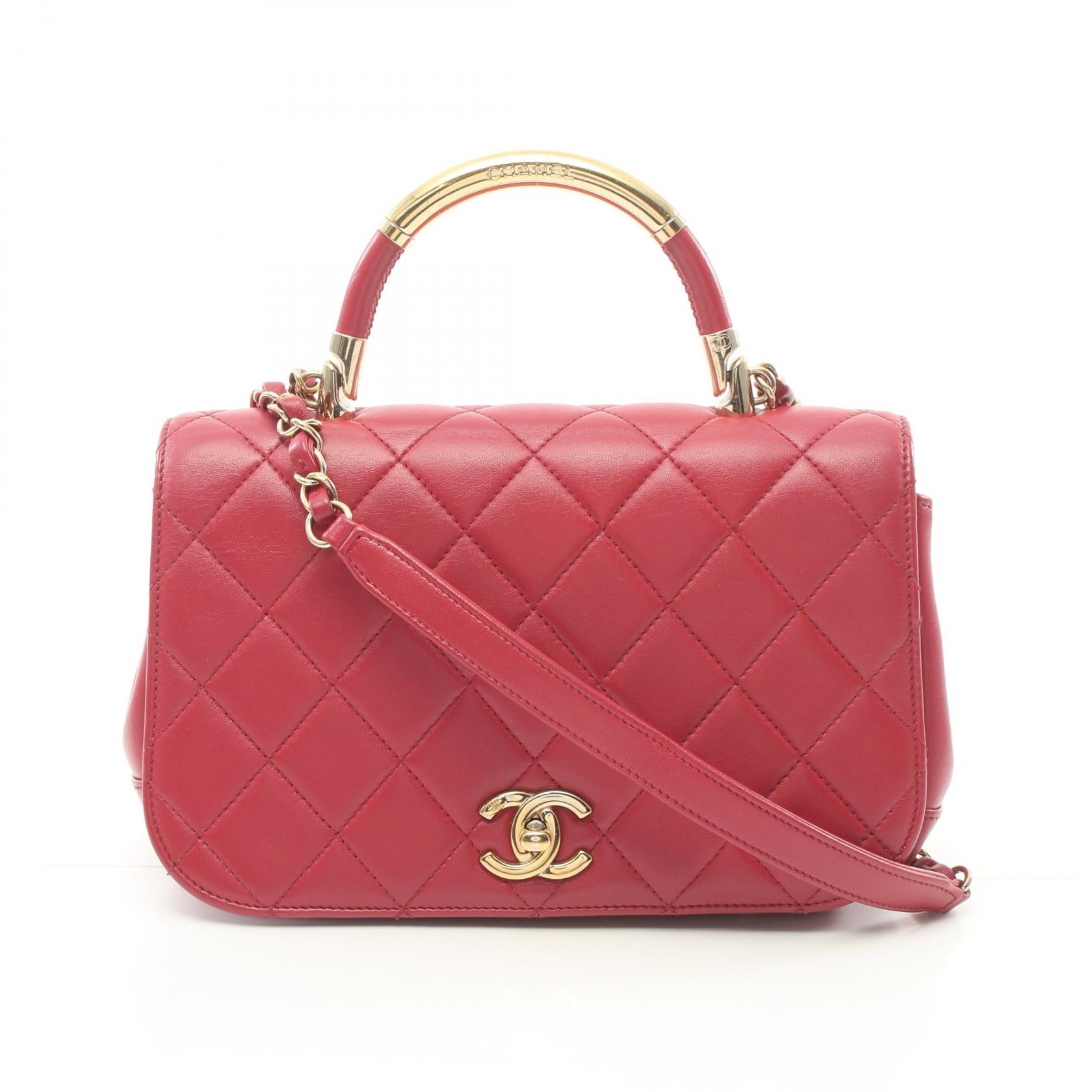 CHANEL 【激減優惠】牛皮皮革Chain Shoulder金扣手挽肩背兩用袋