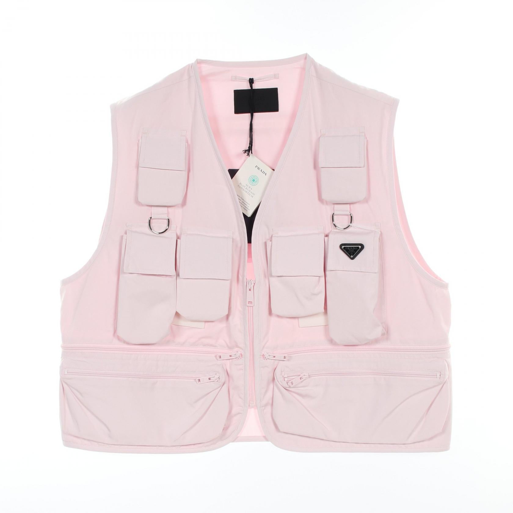 PRADA Cotton/Calfskin Triangle Logo Utility Pocket Vest