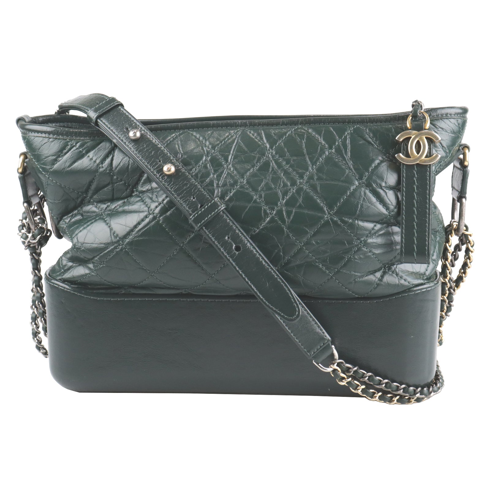 CHANEL Aged Calf Leather Gabrielle Shoulder Bag Green