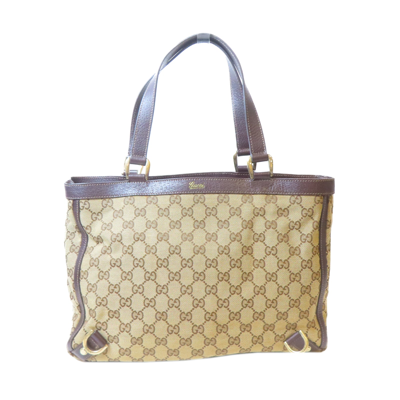 GUCCI **【激減優惠】帆布Handbag金扣手挽袋啡色
