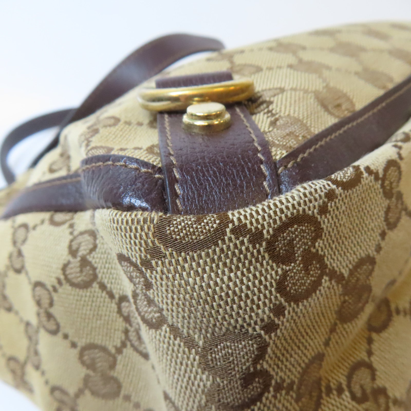 GUCCI **【激減優惠】帆布Handbag金扣手挽袋啡色
