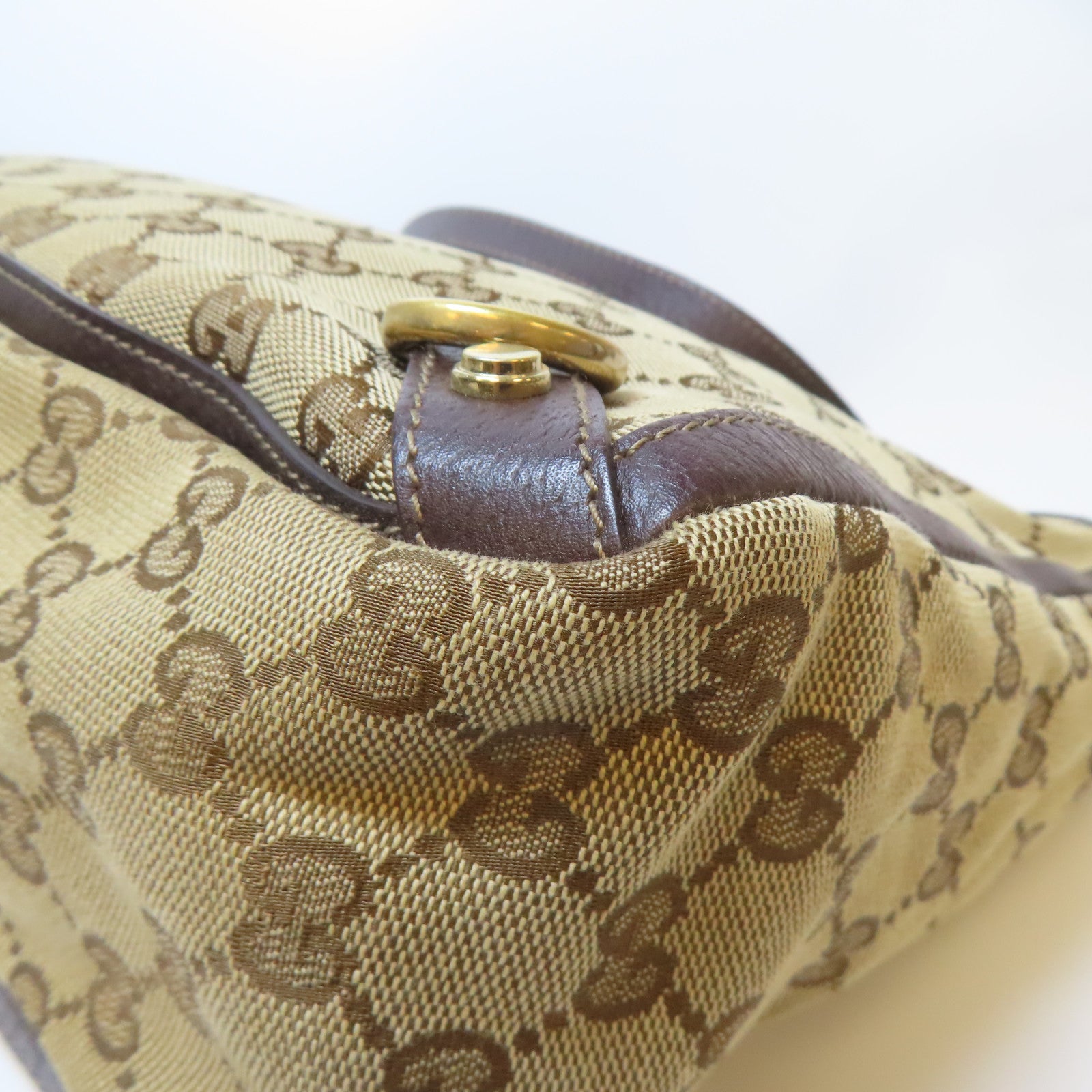 GUCCI **【激減優惠】帆布Handbag金扣手挽袋啡色