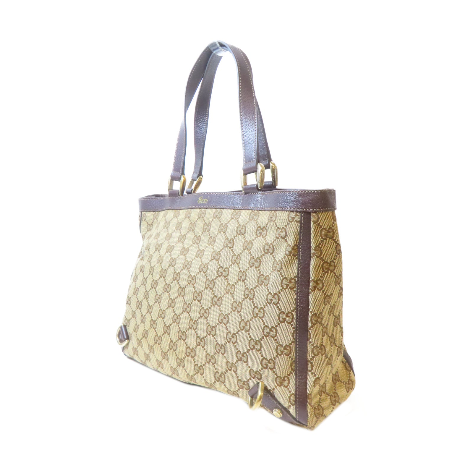 GUCCI **【激減優惠】帆布Handbag金扣手挽袋啡色