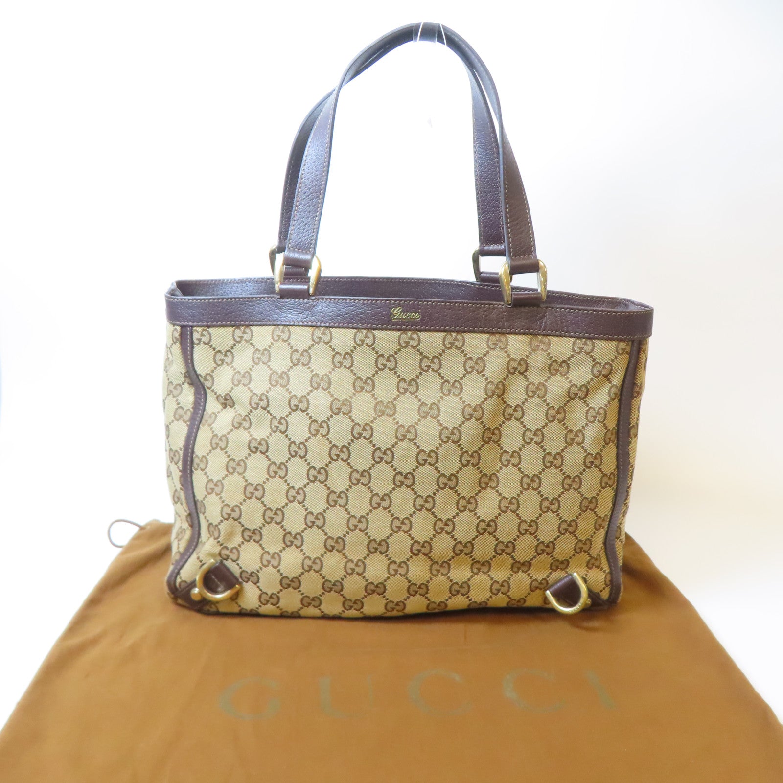GUCCI **【激減優惠】帆布Handbag金扣手挽袋啡色