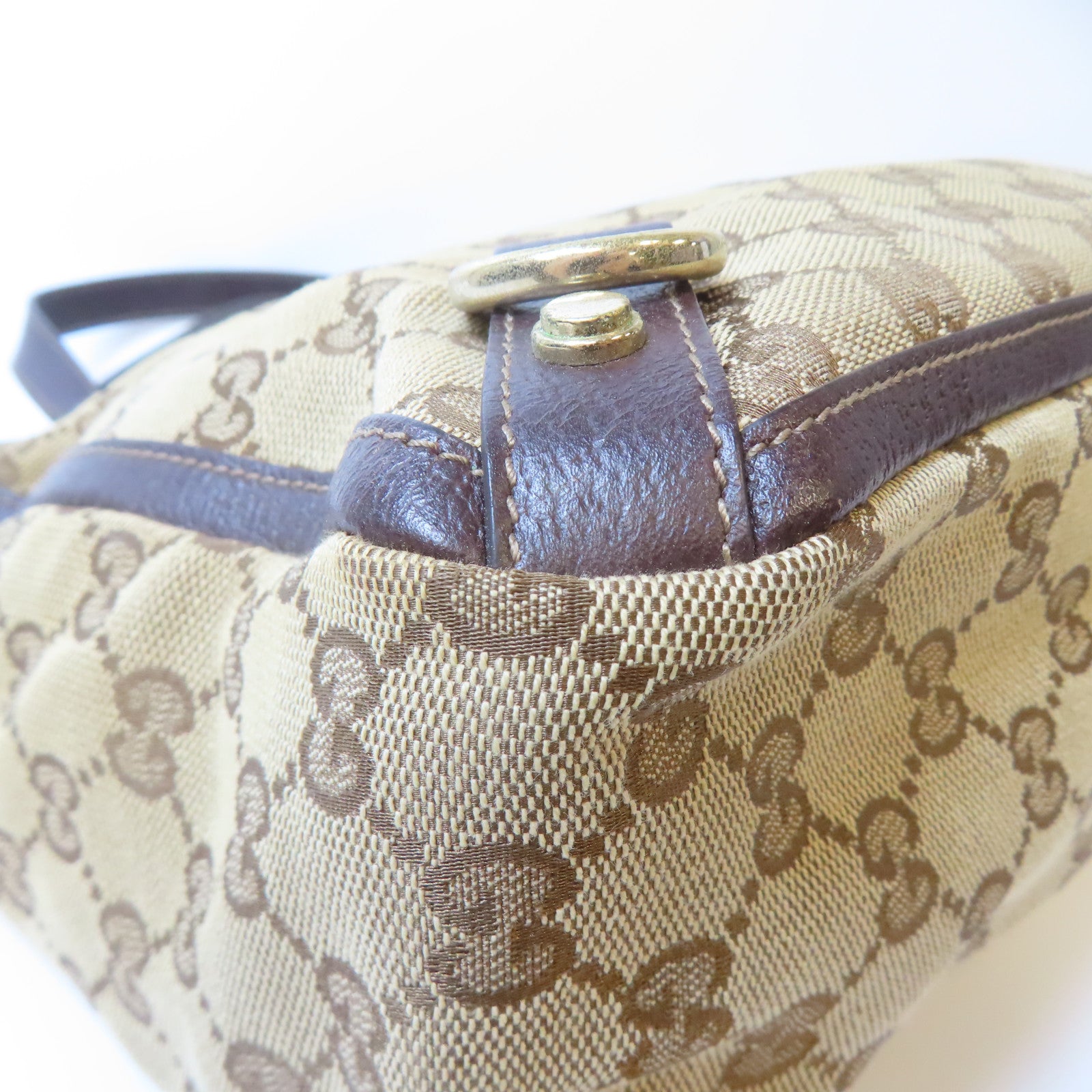 GUCCI **【激減優惠】帆布Handbag金扣手挽袋啡色