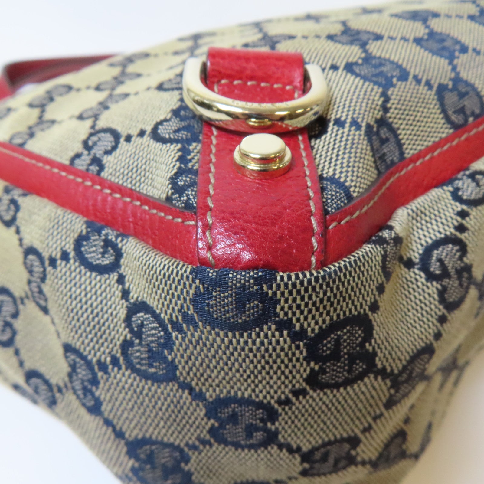 GUCCI 【激減優惠】GG帆布Handbag金扣手挽袋紅色/米色