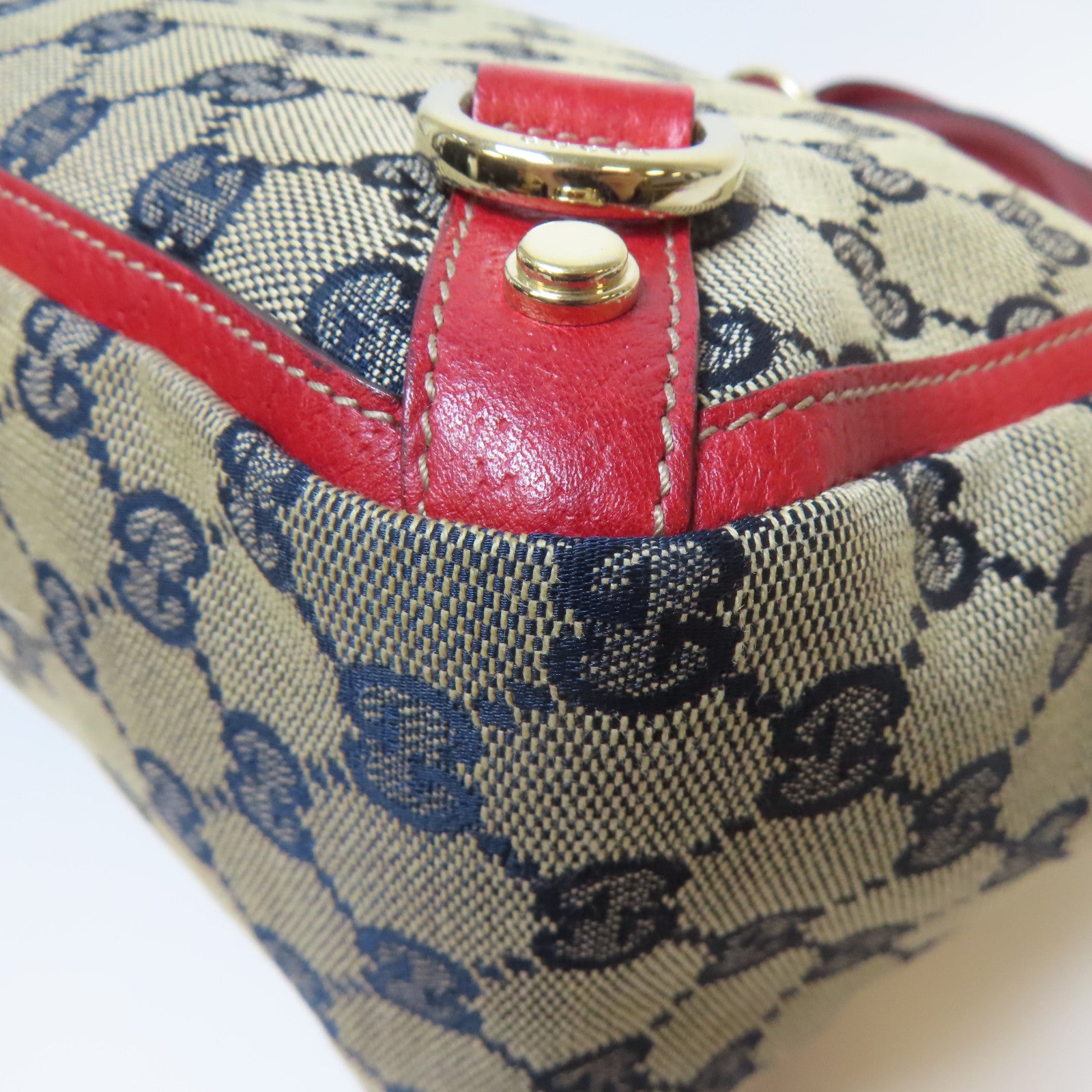 GUCCI 【激減優惠】GG帆布Handbag金扣手挽袋紅色/米色
