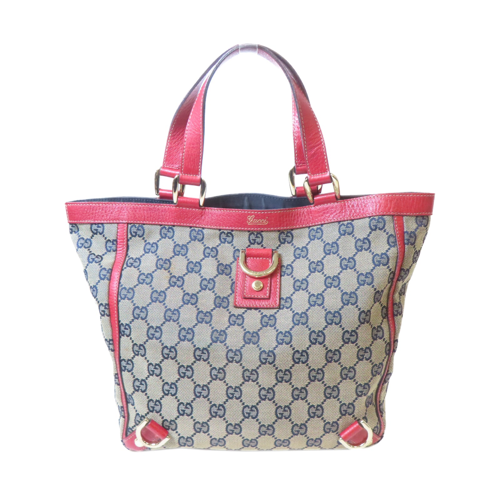 GUCCI 【激減優惠】GG帆布Handbag金扣手挽袋紅色/米色