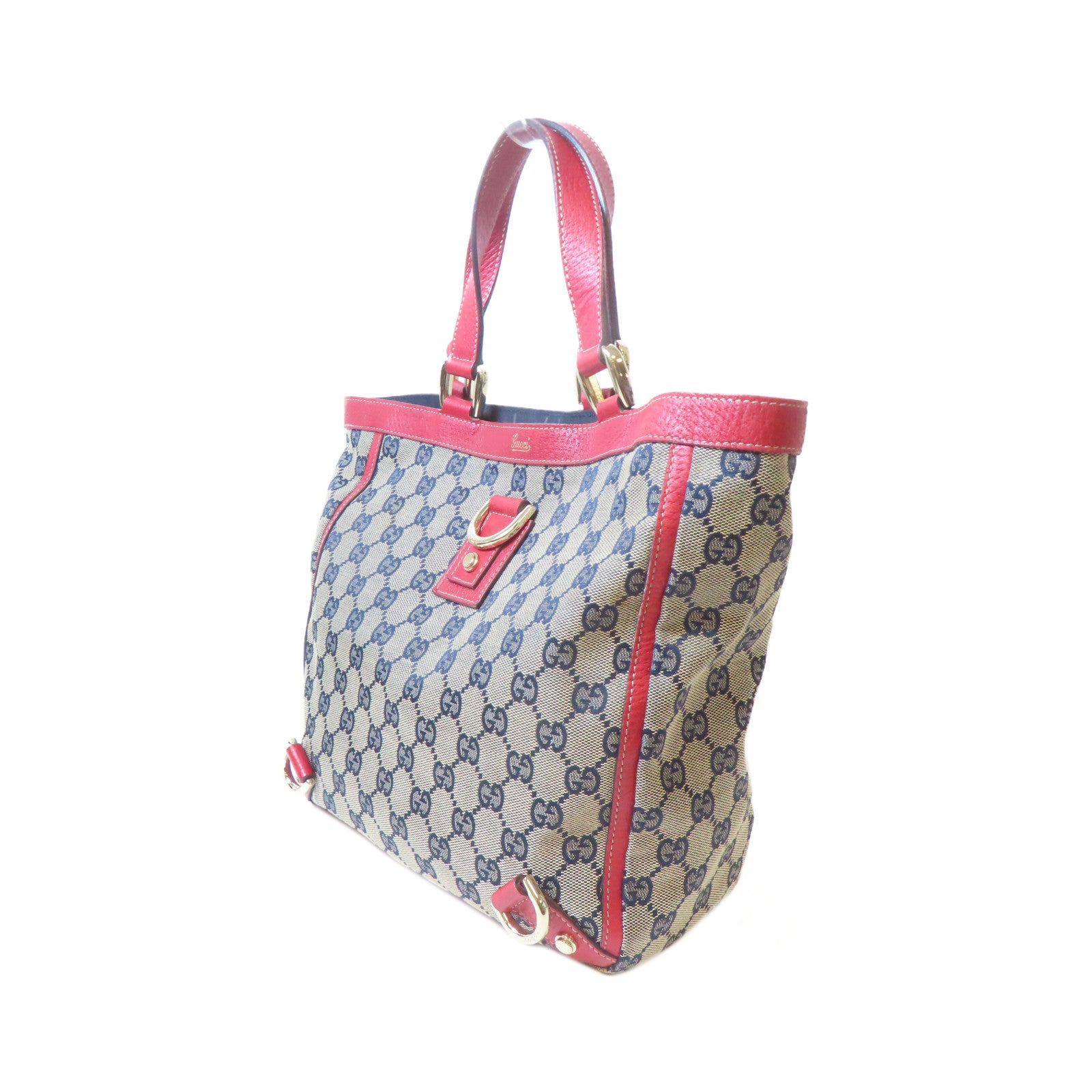 GUCCI 【激減優惠】GG帆布Handbag金扣手挽袋紅色/米色