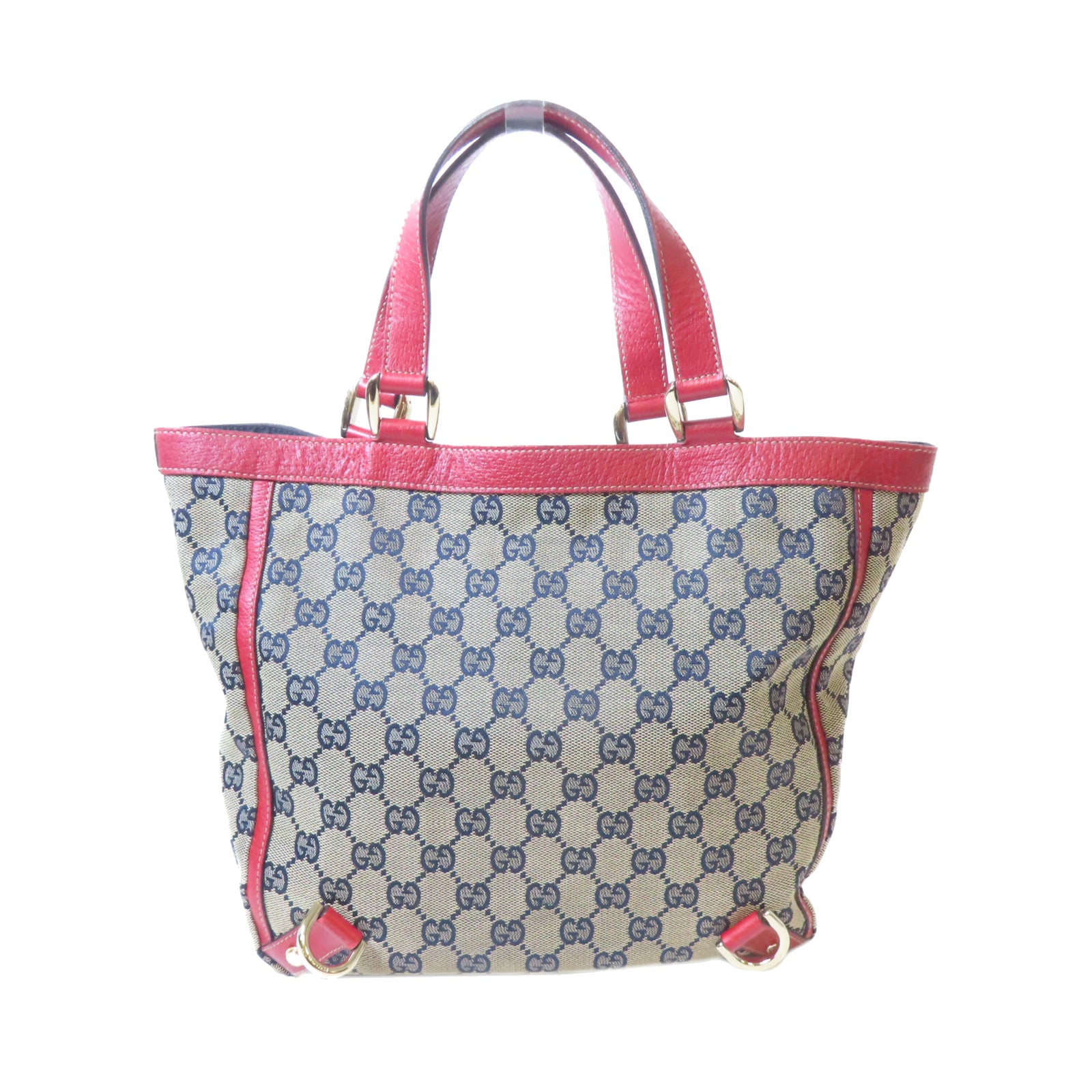 GUCCI 【激減優惠】GG帆布Handbag金扣手挽袋紅色/米色