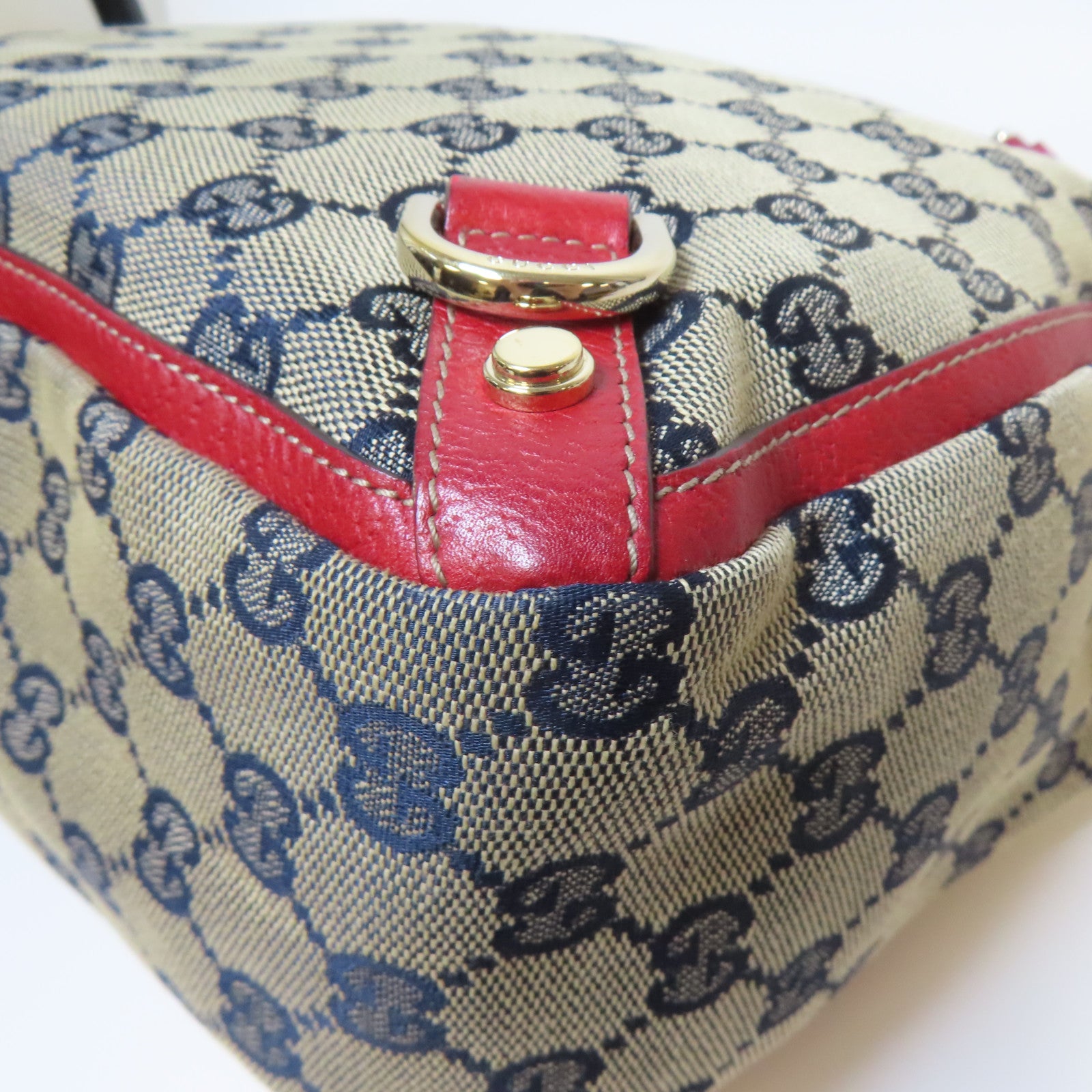 GUCCI 【激減優惠】GG帆布Handbag金扣手挽袋紅色/米色
