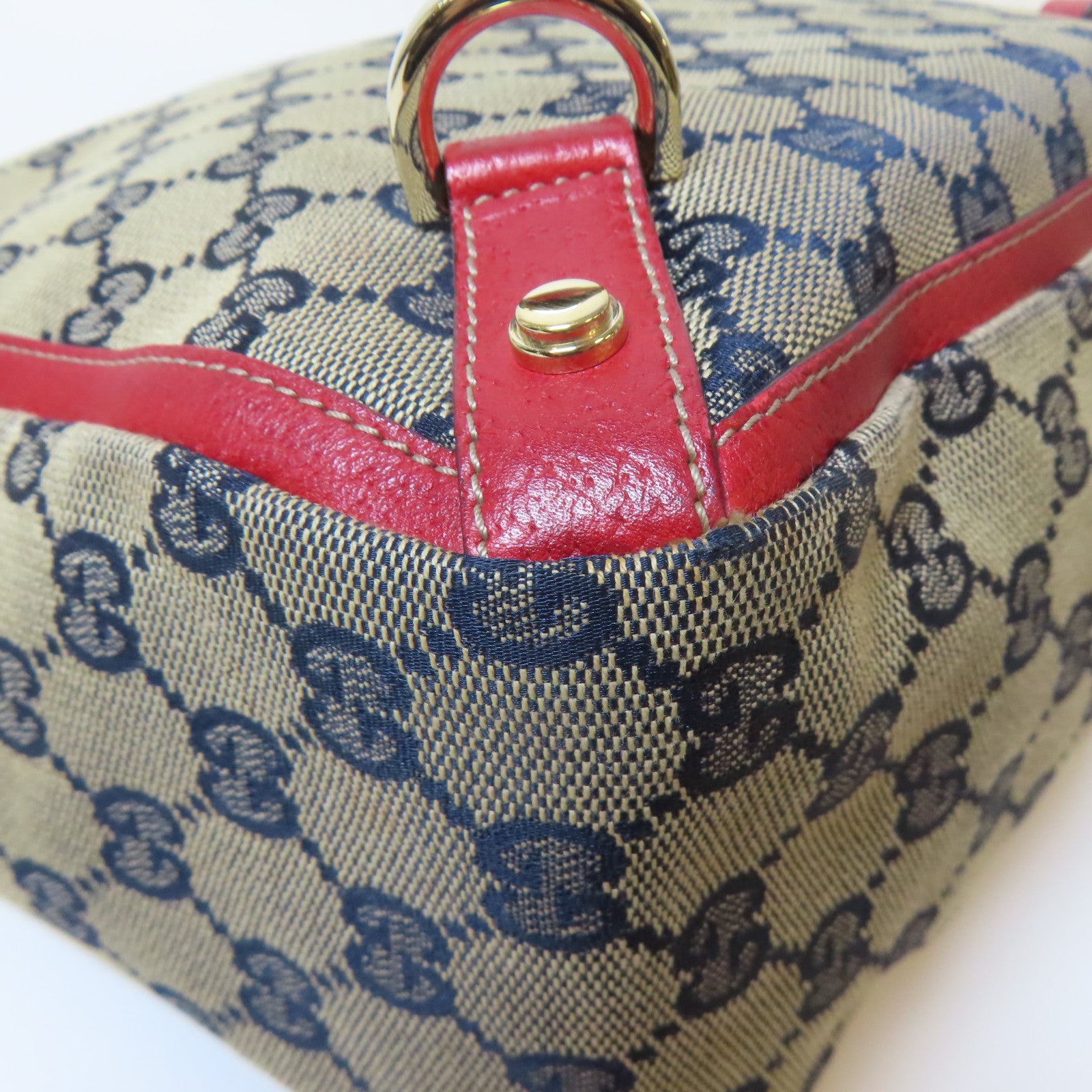 GUCCI 【激減優惠】GG帆布Handbag金扣手挽袋紅色/米色