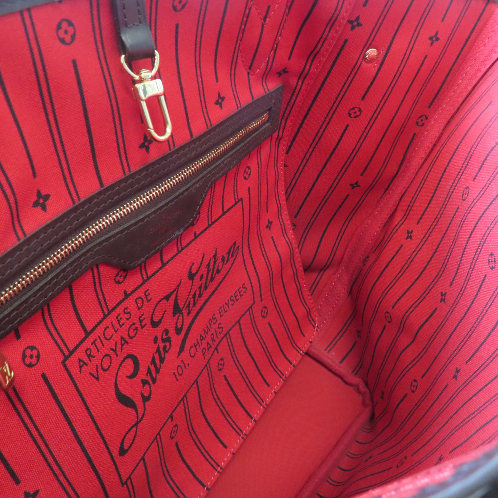 LOUIS VUITTON 【激減優惠】Damier Neverfull MM金扣手挽袋啡色