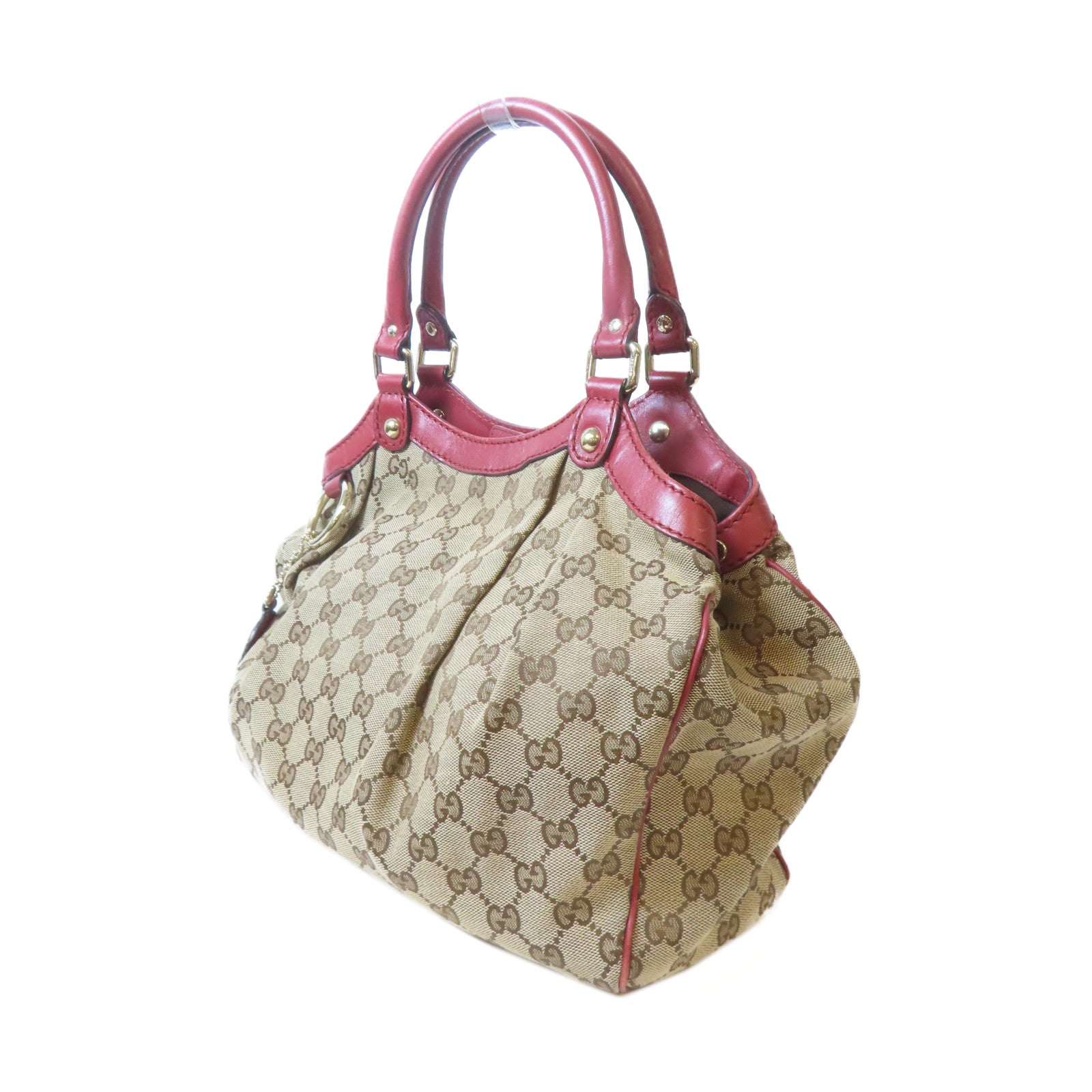 GUCCI 【激減優惠】帆布Sukey Shoulder Bag金扣肩背袋浅褐色/紅色