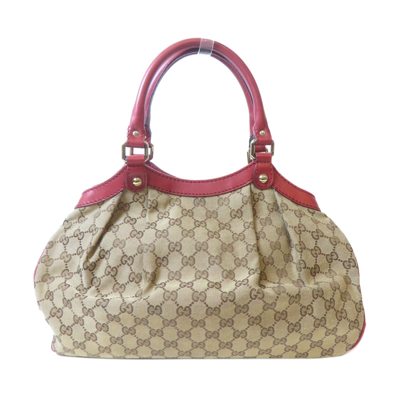 GUCCI 【激減優惠】帆布Sukey Shoulder Bag金扣肩背袋浅褐色/紅色