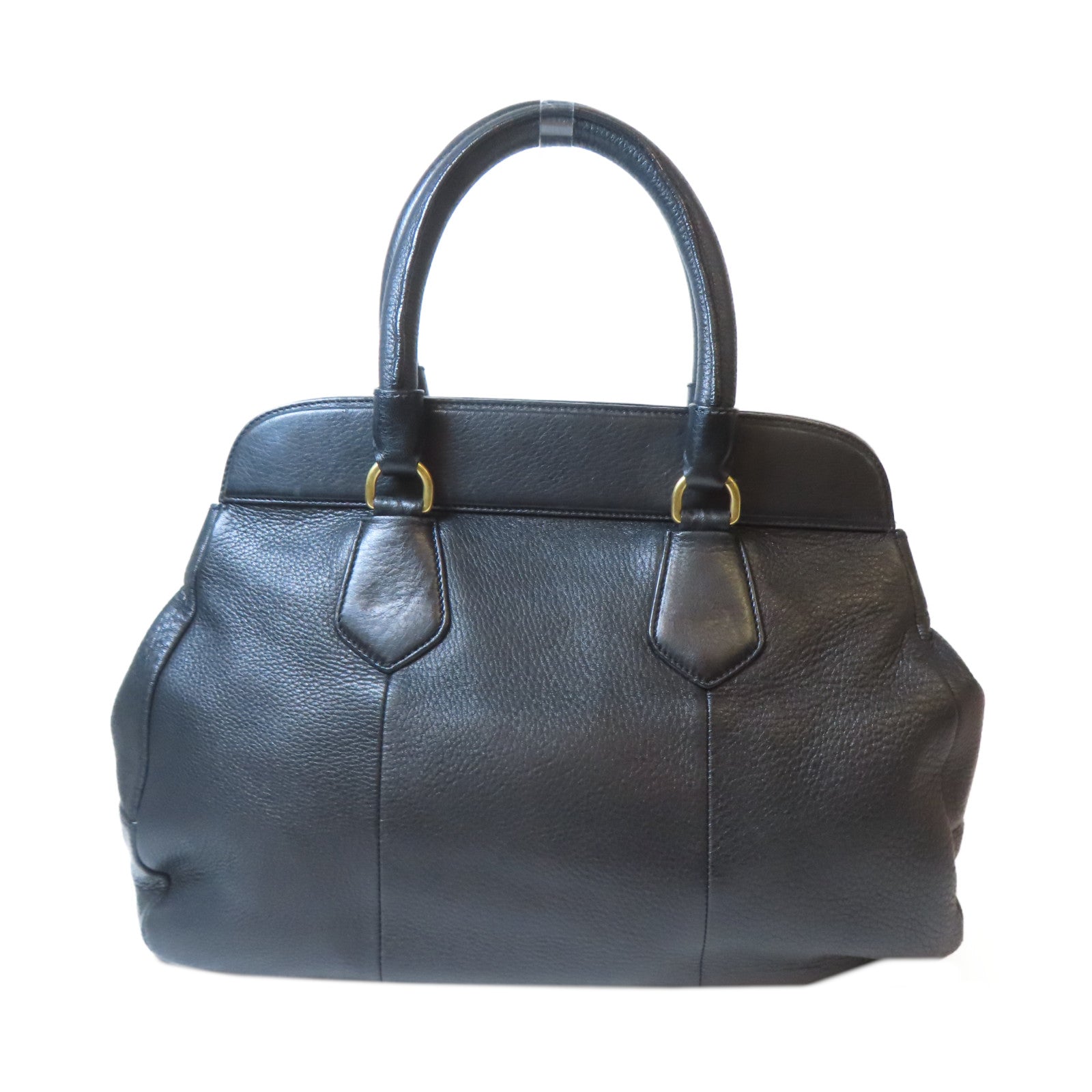 PRADA 【激減優惠】鹿皮皮革Handbag金扣手挽袋黑色