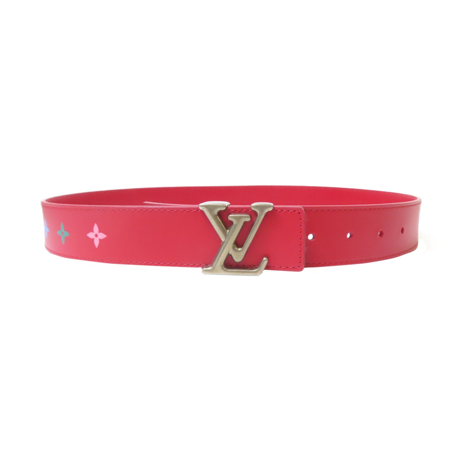 LOUIS VUITTON 【激減優惠】牛皮皮革New Wave 35mm銀扣皮帶紅色