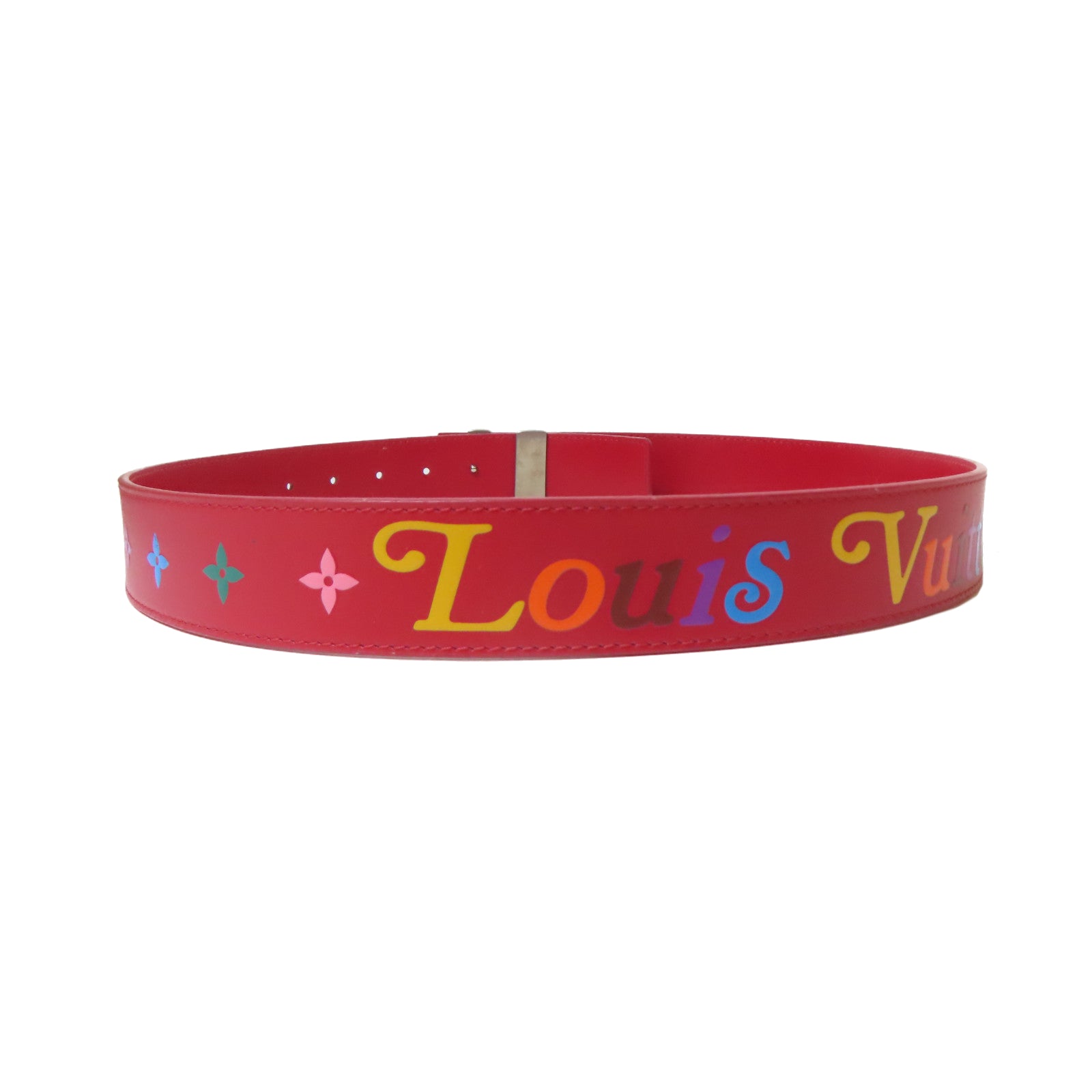LOUIS VUITTON 【激減優惠】牛皮皮革New Wave 35mm銀扣皮帶紅色