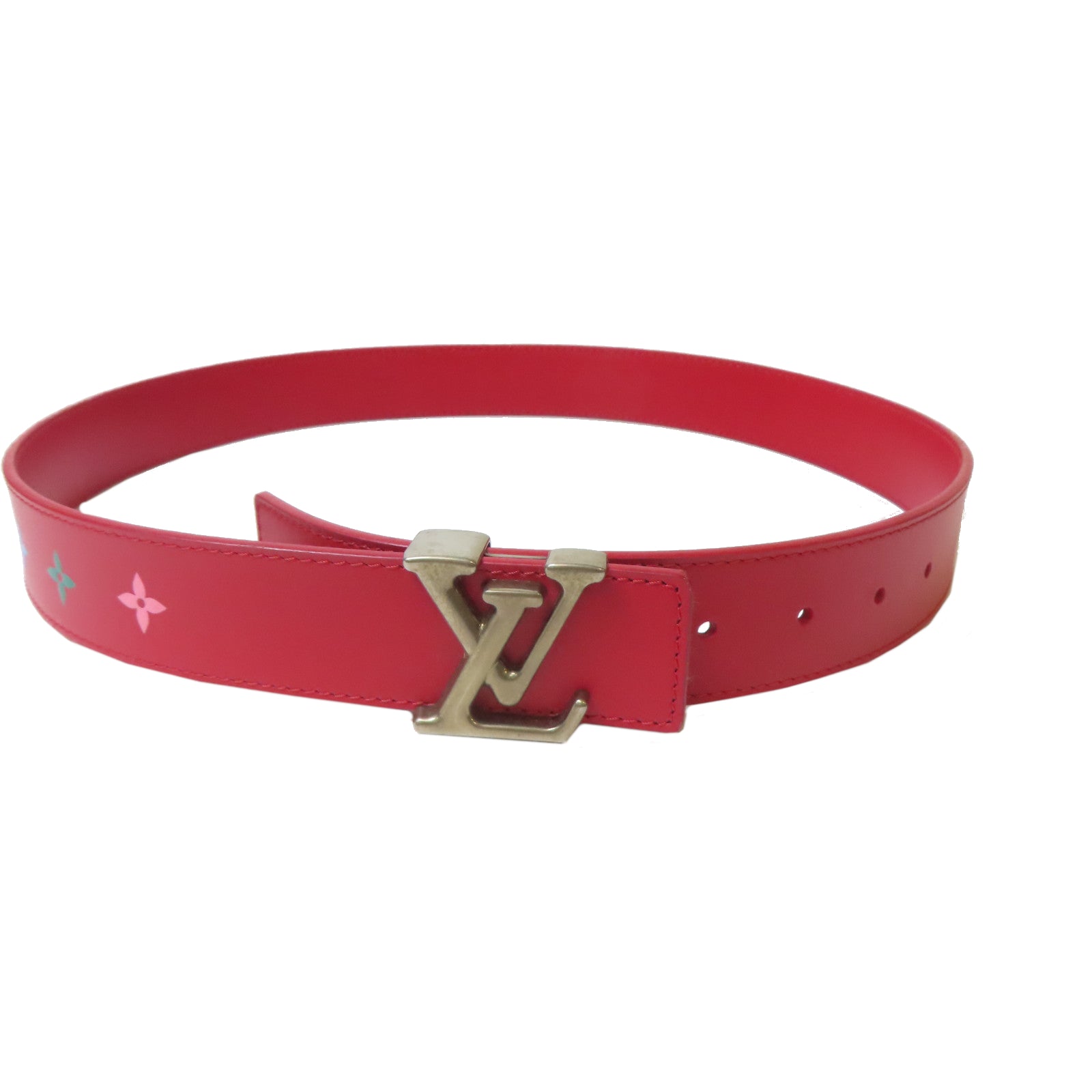 LOUIS VUITTON 【激減優惠】牛皮皮革New Wave 35mm銀扣皮帶紅色